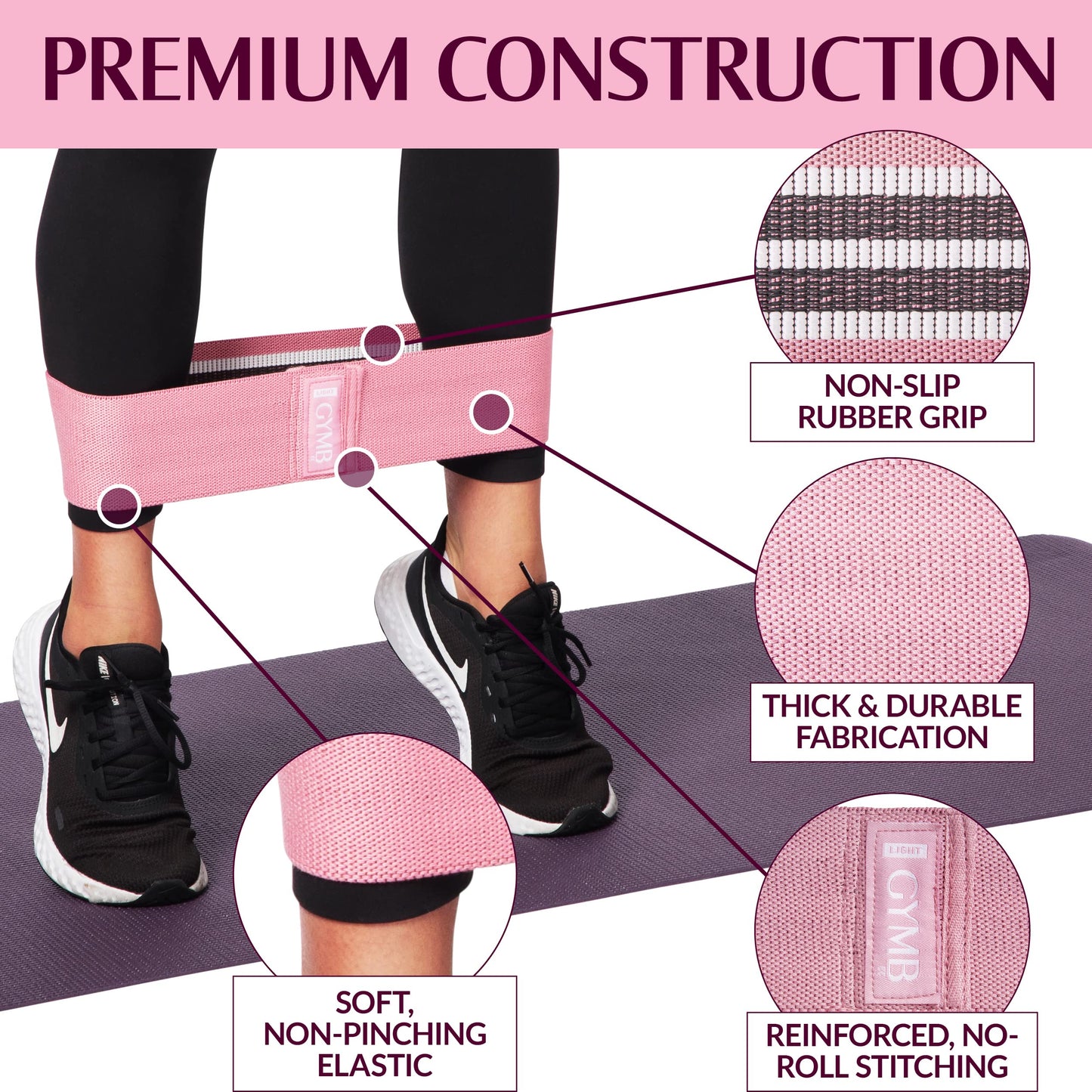 Gymbee Resistance Bands for Working Out - Exercise Bands to Workout Glutes, Thighs & Legs - No-Slip Cloth Booty Belt for Gym & Home Fitness, Yoga, Strength & Pilates for Men/Women - 3 Levels