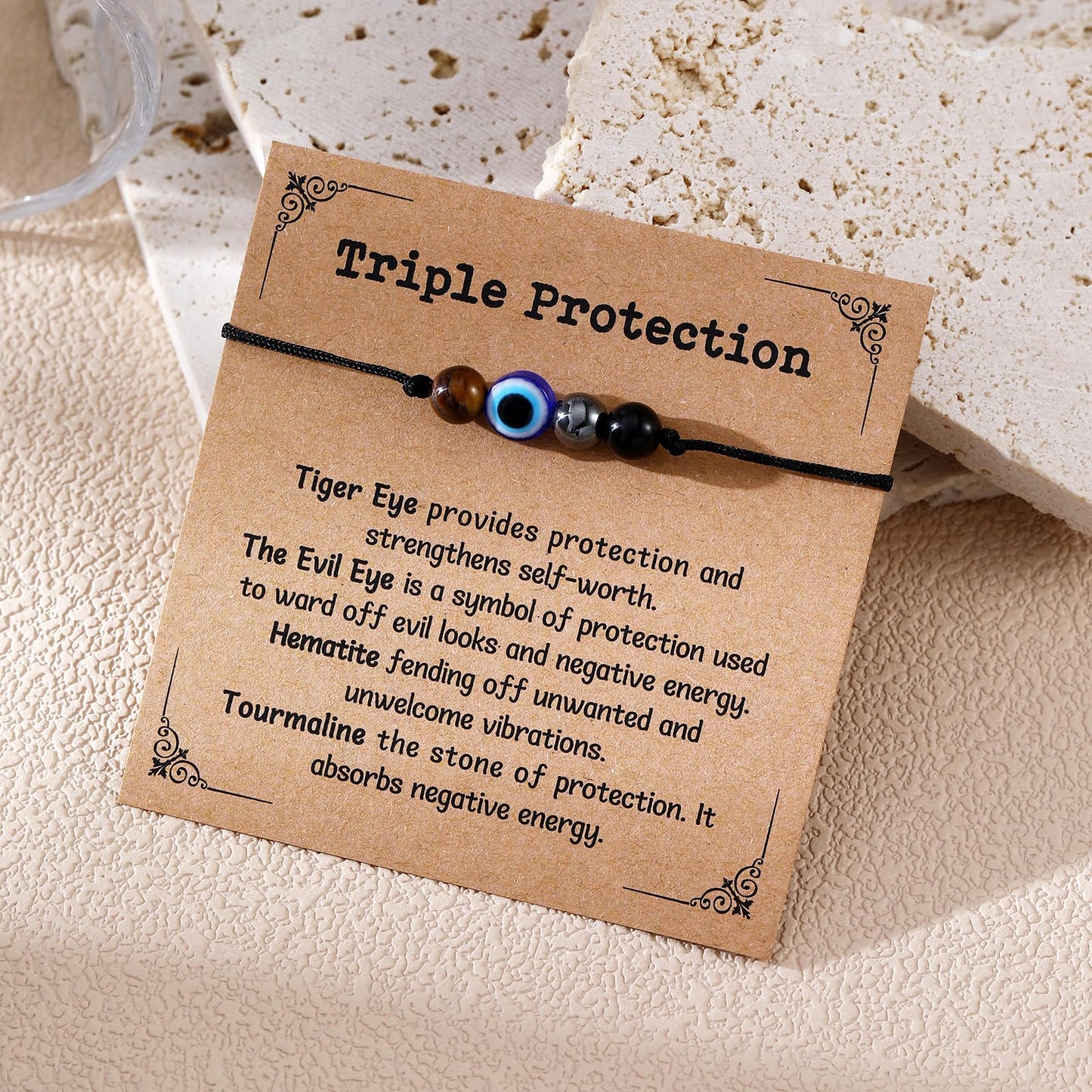 Miss Pink Evil Eye Bracelets Triple Protection Bracelet fro Women Men, Evil Eye Jewelry Triple Threat Natural Healing Crystals Beads Charm Empath Protection Chakra Bracelets Hematite Stone (TP)