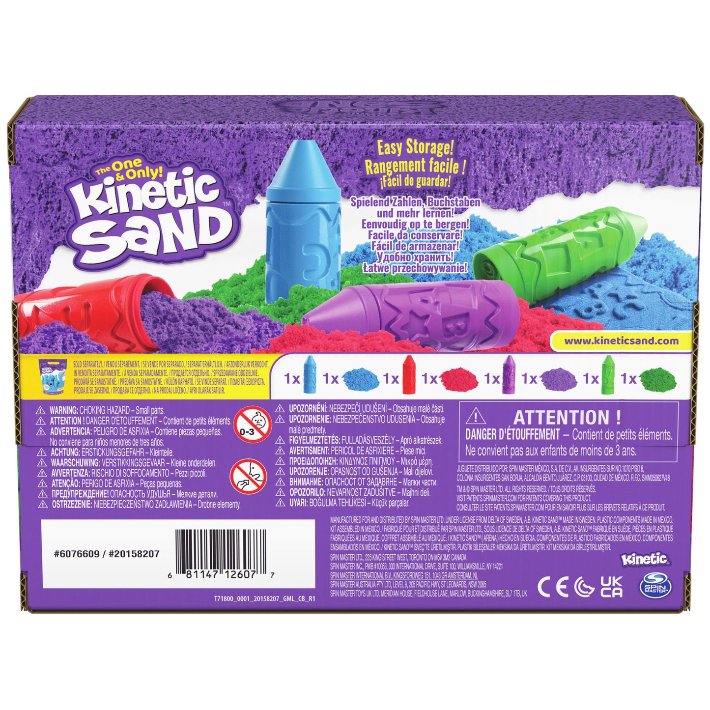 Kinetic Sand, Stamp N' Roll Crayon Multi-Pack with 12 oz Purple, Green, Blue & Red Play Sand, Toddler Toys, Arts and Crafts Kids Toys for Girls & Boys Ages 3 and up