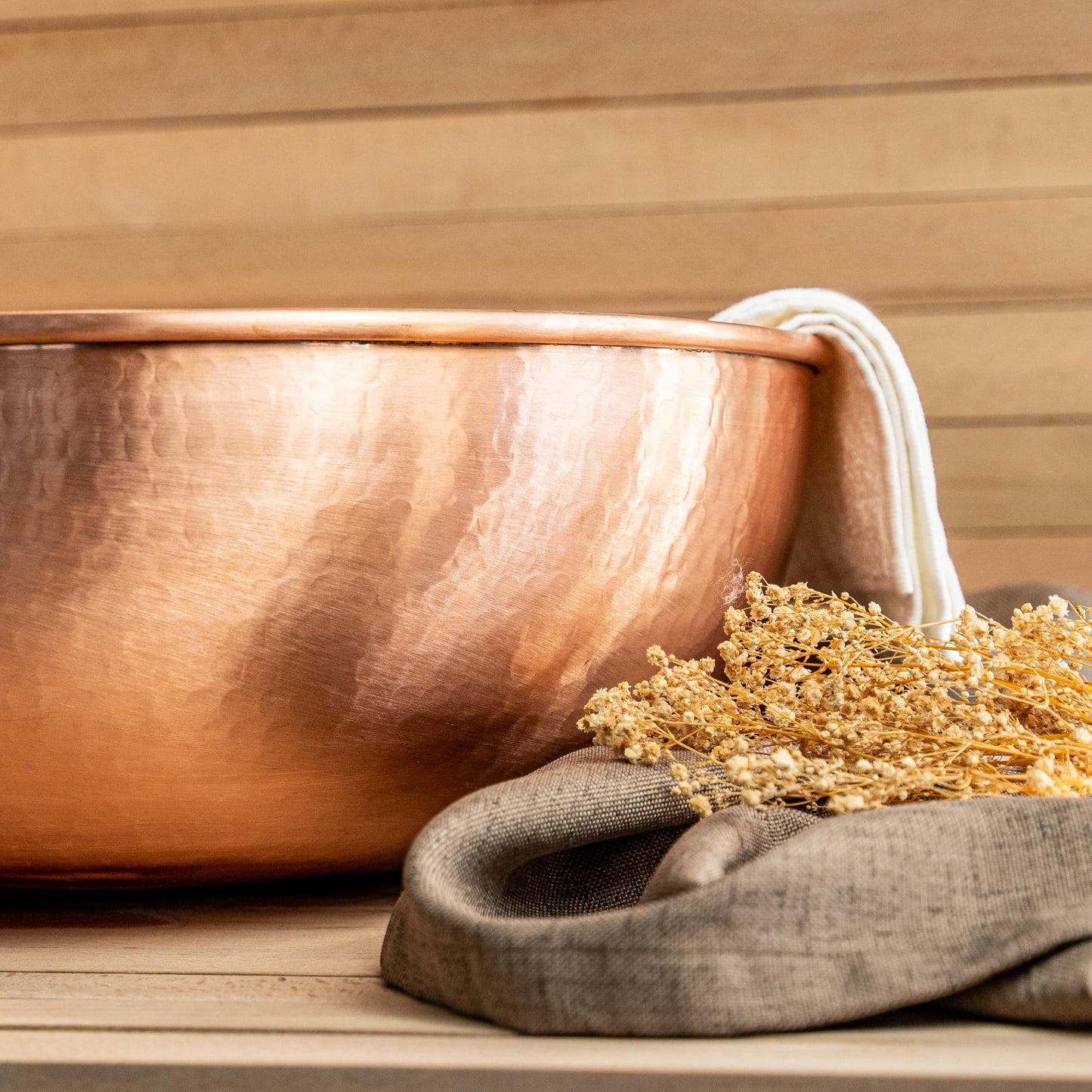 ALFIQ Handcrafted Copper Pedicure Bowl, 16 Inches, Hammered Design, Matte Finish