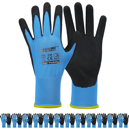 Gasoline Work Gloves MicroFoam Nitrile Coated-12Pairs,Seamless Knit Nylon Gloves,Blue Work gloves (Blue 12-pairs, Large)