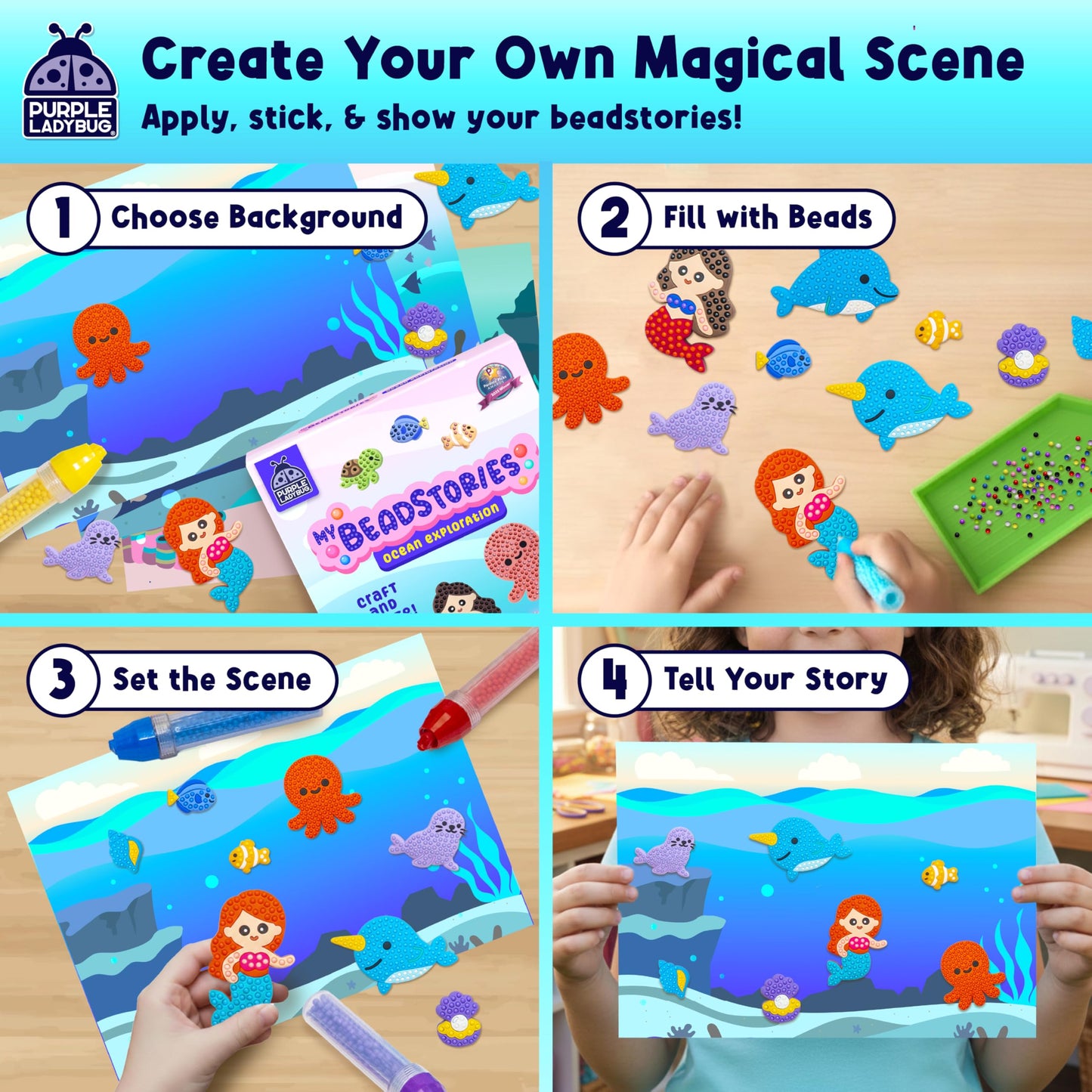 Magical Bead Painting – Birthday Gifts for Girl and Boy Ages 6-8 Years Old, Bead Art & Craft Set, Beads Pen & Painting Activities, Creative Arts & Crafts Ocean Theme Kit with Fun Designs