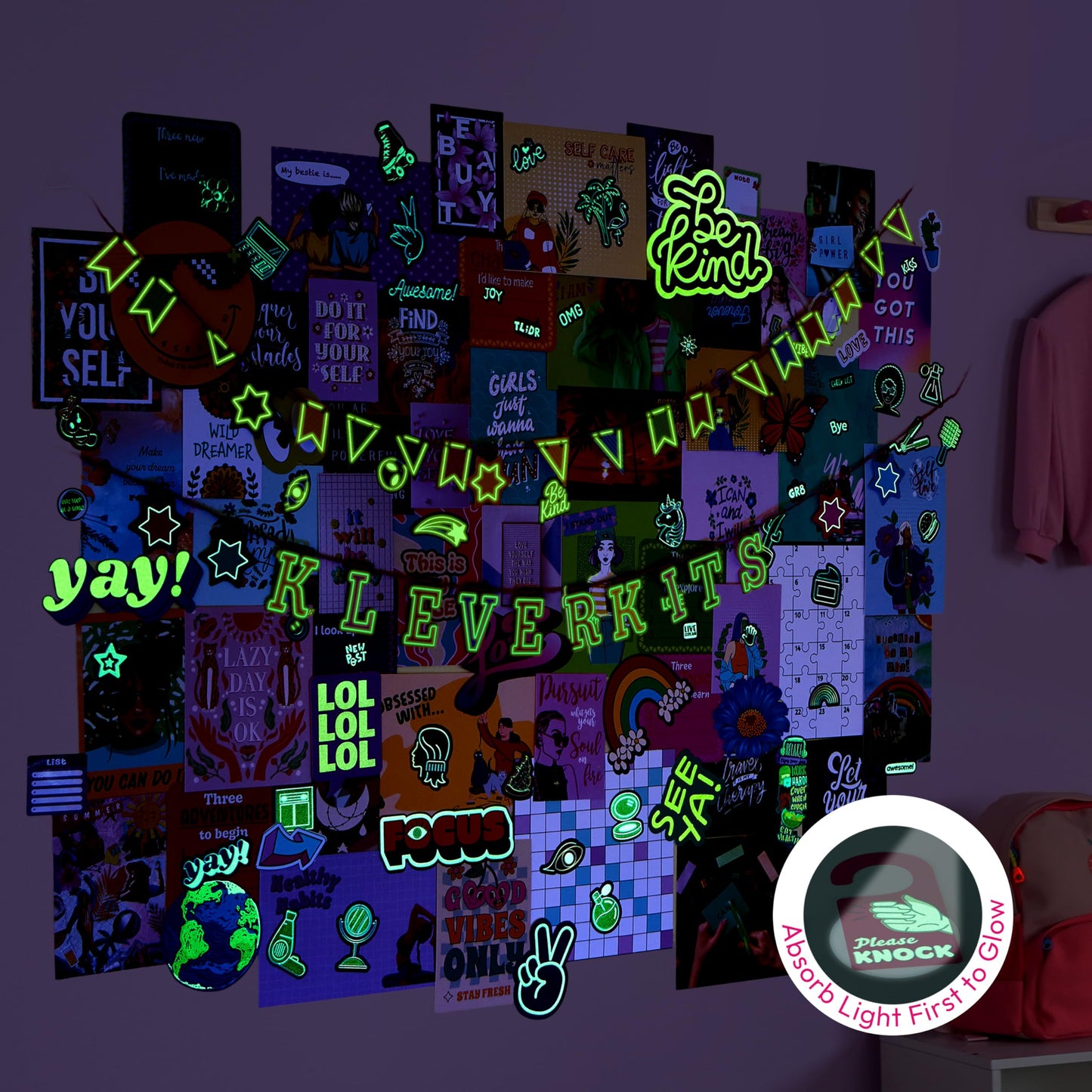 JOVA Klever Kits Glow in The Dark Wall Collage for Room Decor, DIY Poster for Teen & Tween Girls, Creative Arts and Crafts Gift Wall art for Kids aged 8 9 10 11 12 13 14