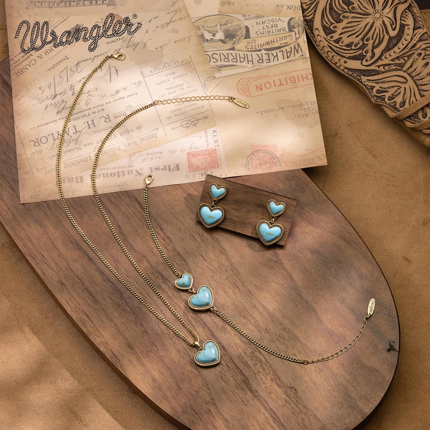Montana West Wrangler Heart Turquoise Pendant Necklace for Women Western Gold Plated Cowgirl Cowboy Classic Trendy Jewelry AR-WNS-HT-1118GTQ