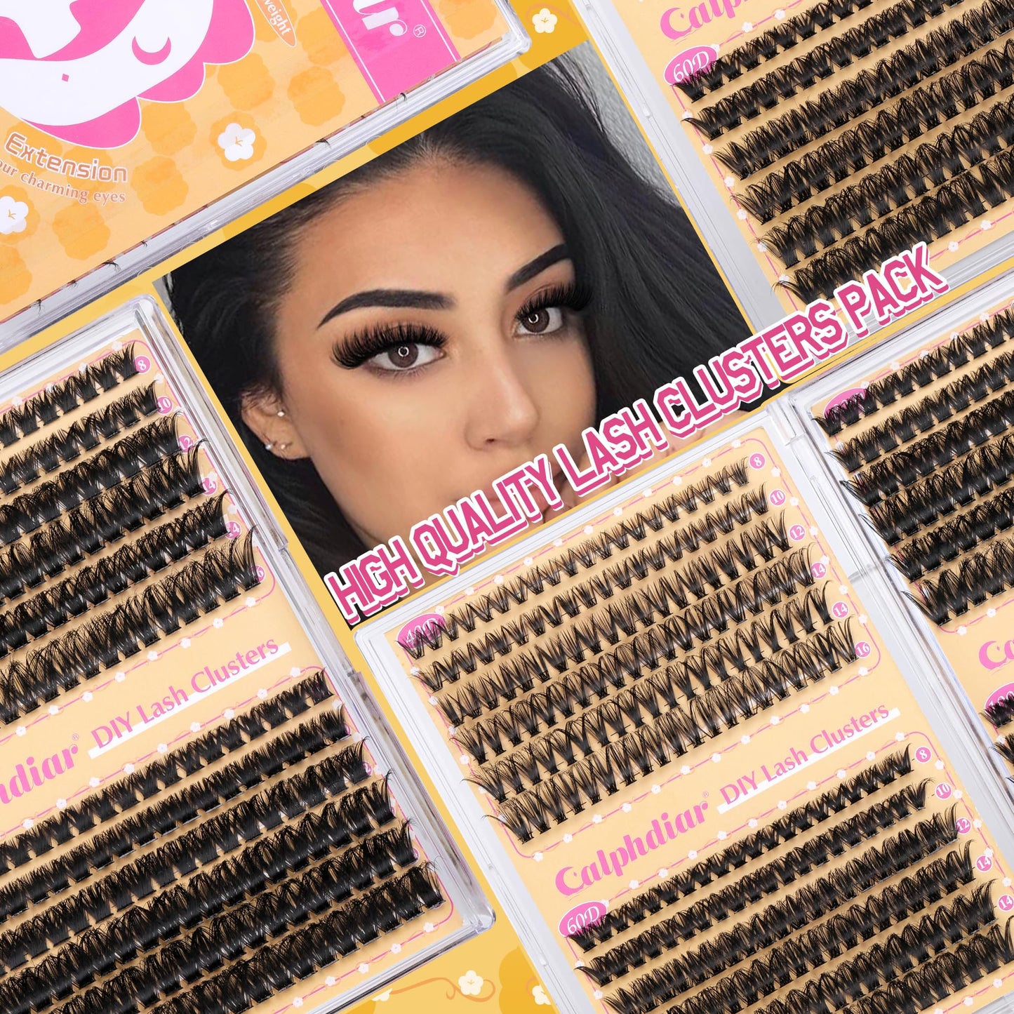 Calphdiar Lash Clusters 40D+60D+80D+100D Eyelash Clusters 474PCS Individual Lashes D Curl Cluster Eyelash Extensions 8-16MM Wispy Lashes Clusters Fluffy False Mink Eyelashes DIY Lash Extension at Home
