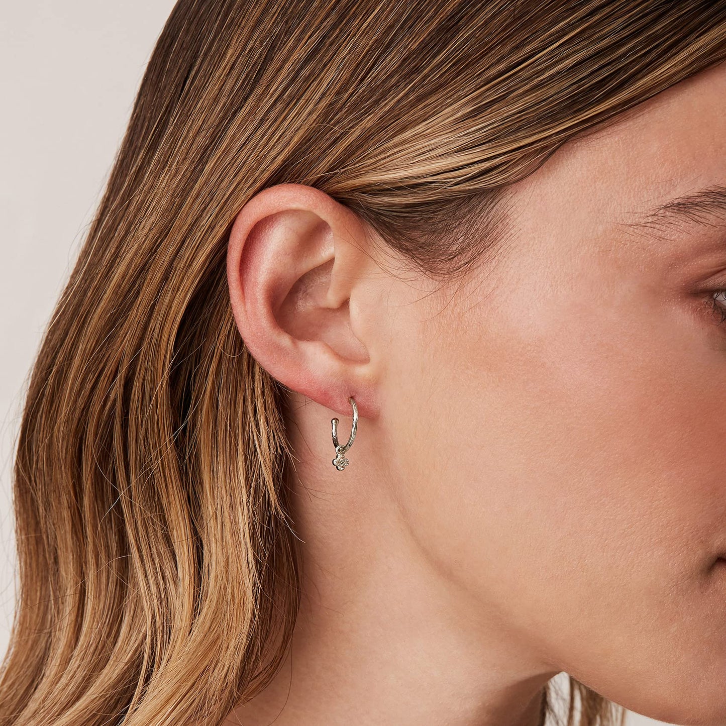PAVOI Rhodium Plated 925 Sterling Silver Post Dangle Huggie Hoop Earrings For Women - Trendy Clover Drop Open Hoop Earrings - Cubic Zirconia Small Hinged Hammered Huggies