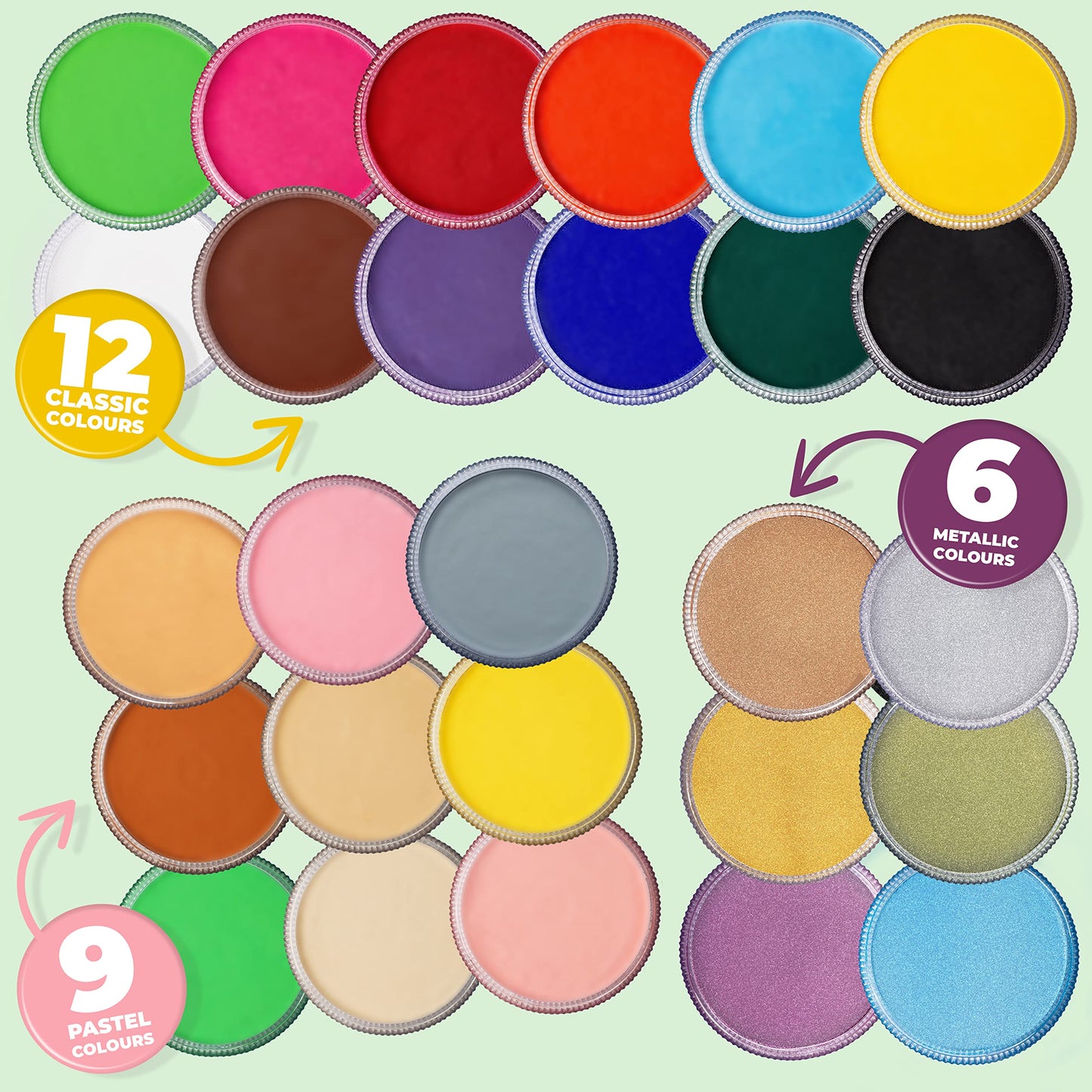 Blue Squid PRO Face Paint - Professional Water Based Single Cake Facepaint & Body Paints - SFX Makeup, Kids Adults Face Painting for Costume, Halloween, Cosplay - Classic Bright Green 90g / 3oz