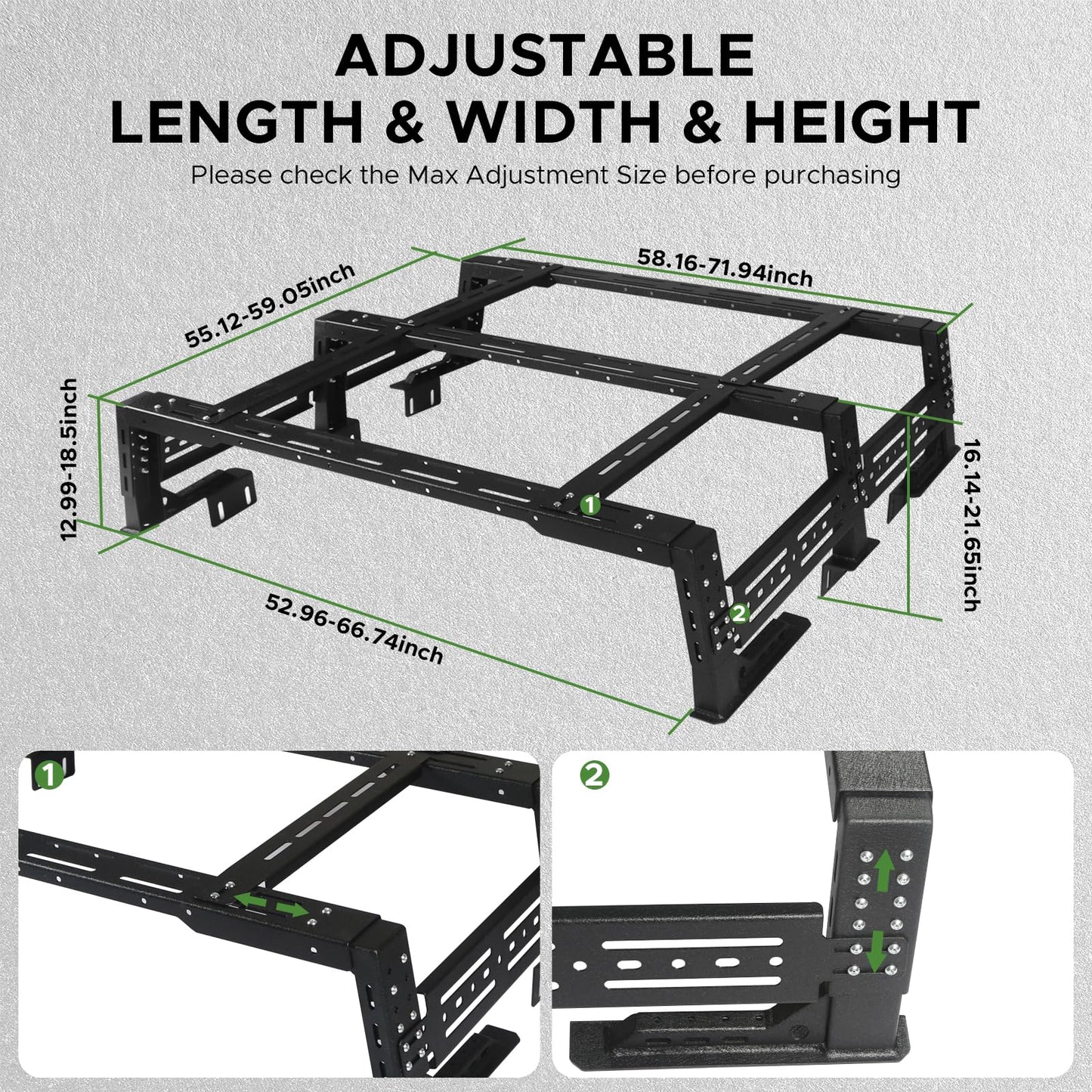 Partree 13"-18.5" High Overland Bed Rack for Fit for Ford F150 & Chevy Silverado 1500/Gmc Sierra 1500 & Dodge Ram 1500 & Tundra & Tacoma Full-Size Trucks w/Bed Rails Truck Bed Rack Back Cargo Carrier