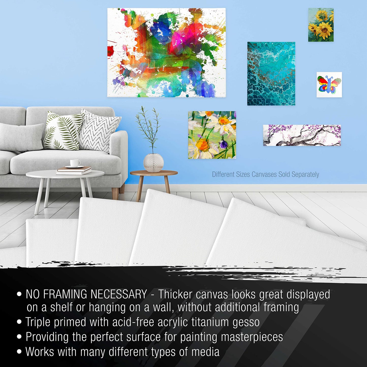 U.S. Art Supply X-Large Stretched Canvas for Painting 24x60 inch Gallery Depth 1-1/2" Thick, 2-Pack - 12oz Acrylic Gesso Triple Primed, Professional Artist Quality, 100% Cotton - Oil, Pouring Paint