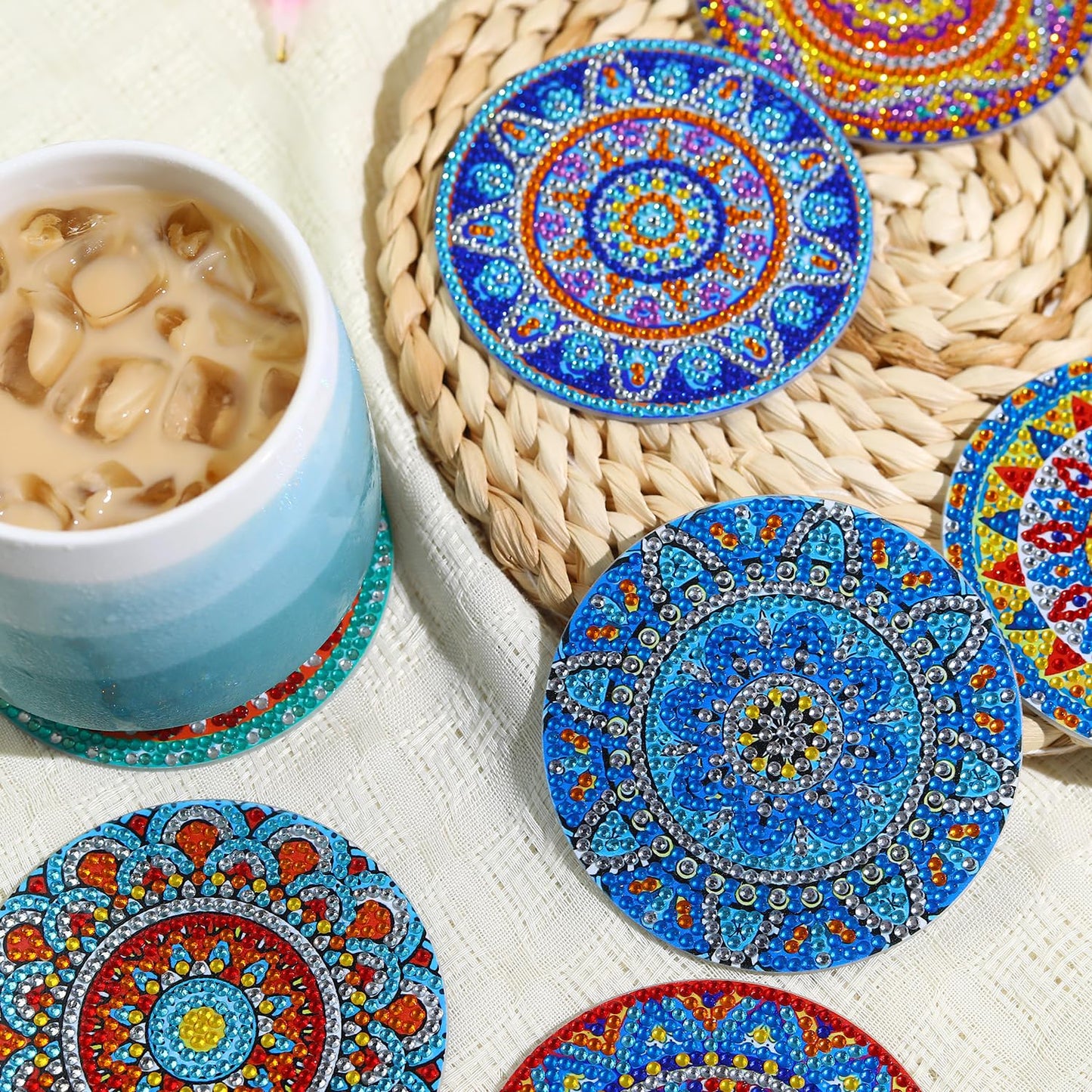 8 PCS Mandala Diamond Art Coasters Kits, Boho Diamond Painting Coasters with Holder Set of 8, DIY Drink Coasters Art Crafts Supplies for Adults Cup Mat for Home Decor House Warming Gifts 3.9inch