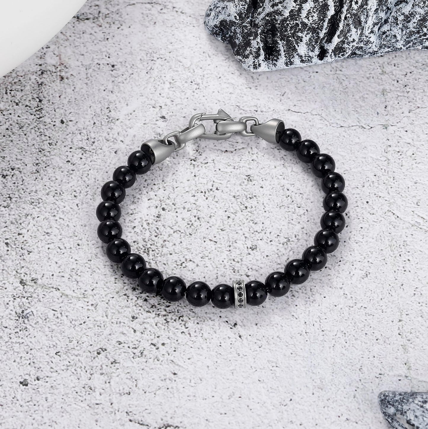 GTMJ Black Onyx Bracelet for Women, Natural Gemstone Bead Bracelet 7.3 Inch, Healing Energy Crystal, Yoga Meditation Jewelry, Chakra Gift for Her