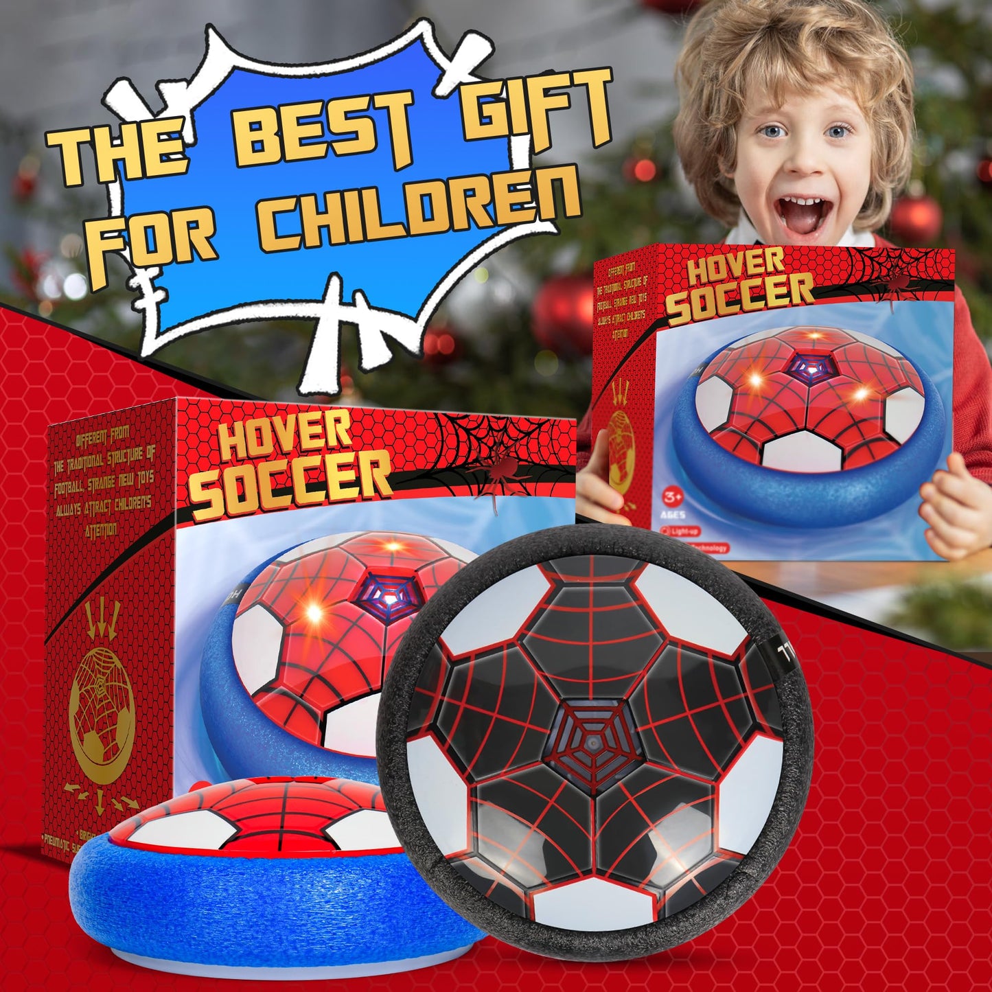 BESTVIVE Hover Soccer Ball, 2 Pack - Indoor Soccer Toys for Kids, Cool Sports Games for Boys and Girls, Birthday Gifts（Red and Black）
