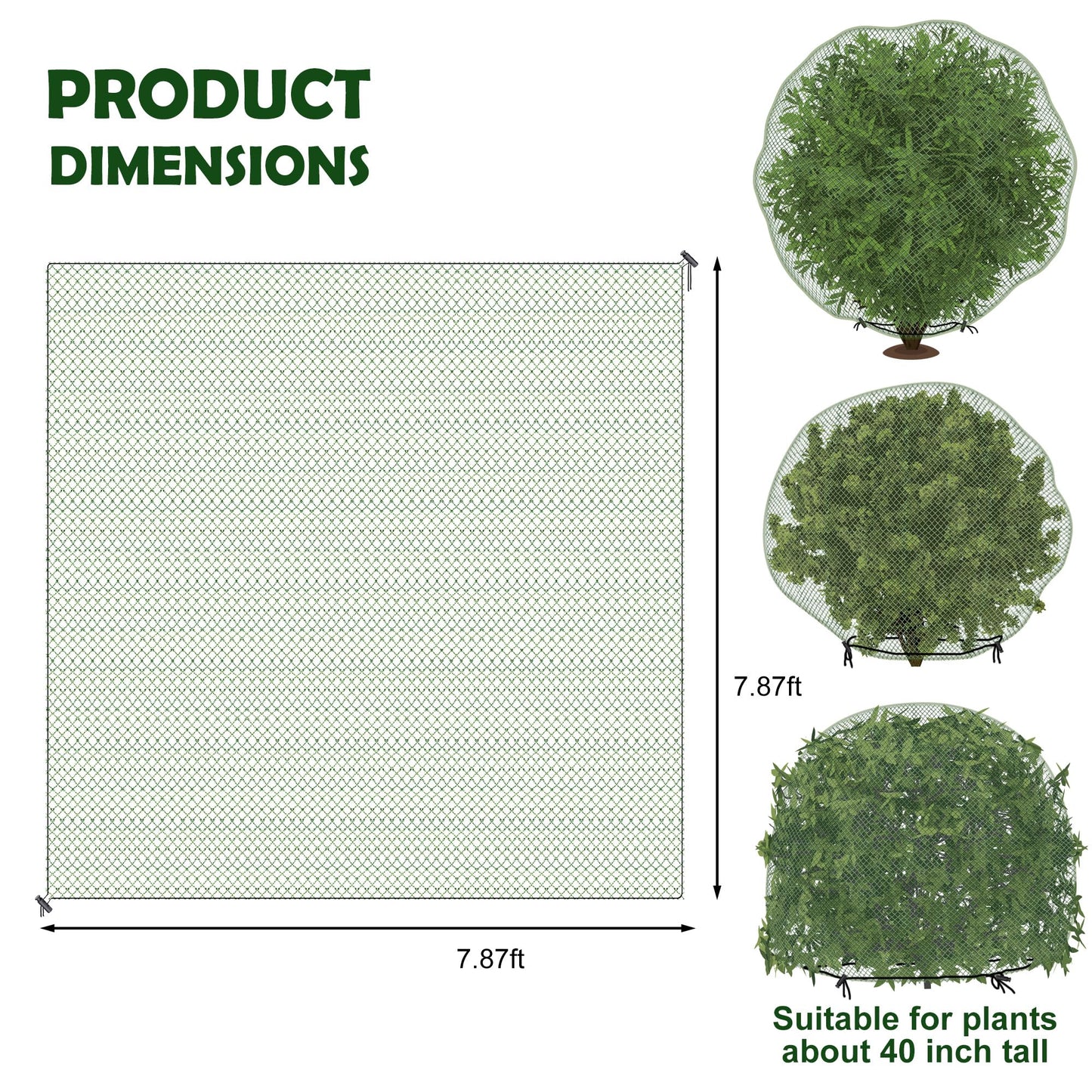 codree 3 Pcs Deer Netting for Shrubs- 7.8 x 7.8 Ft Deer Plant Netting Cover- Reusable Garden Plants Mesh Netting to Protect Undershrub Plant from Deer, Birds and Other Animals