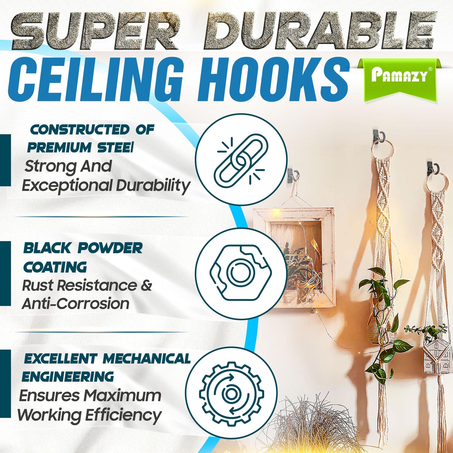 [UPGRADED] 4Pcs 200LBS Rotatable Ceiling Hooks with 4 Screw Points Base, Wall Mount Metal Hanger Black Ceiling Hook for Hanging Plant, Bird Feeder, Lights, Bed Canopy, Wind Chime, Indoor Outdoor Decor