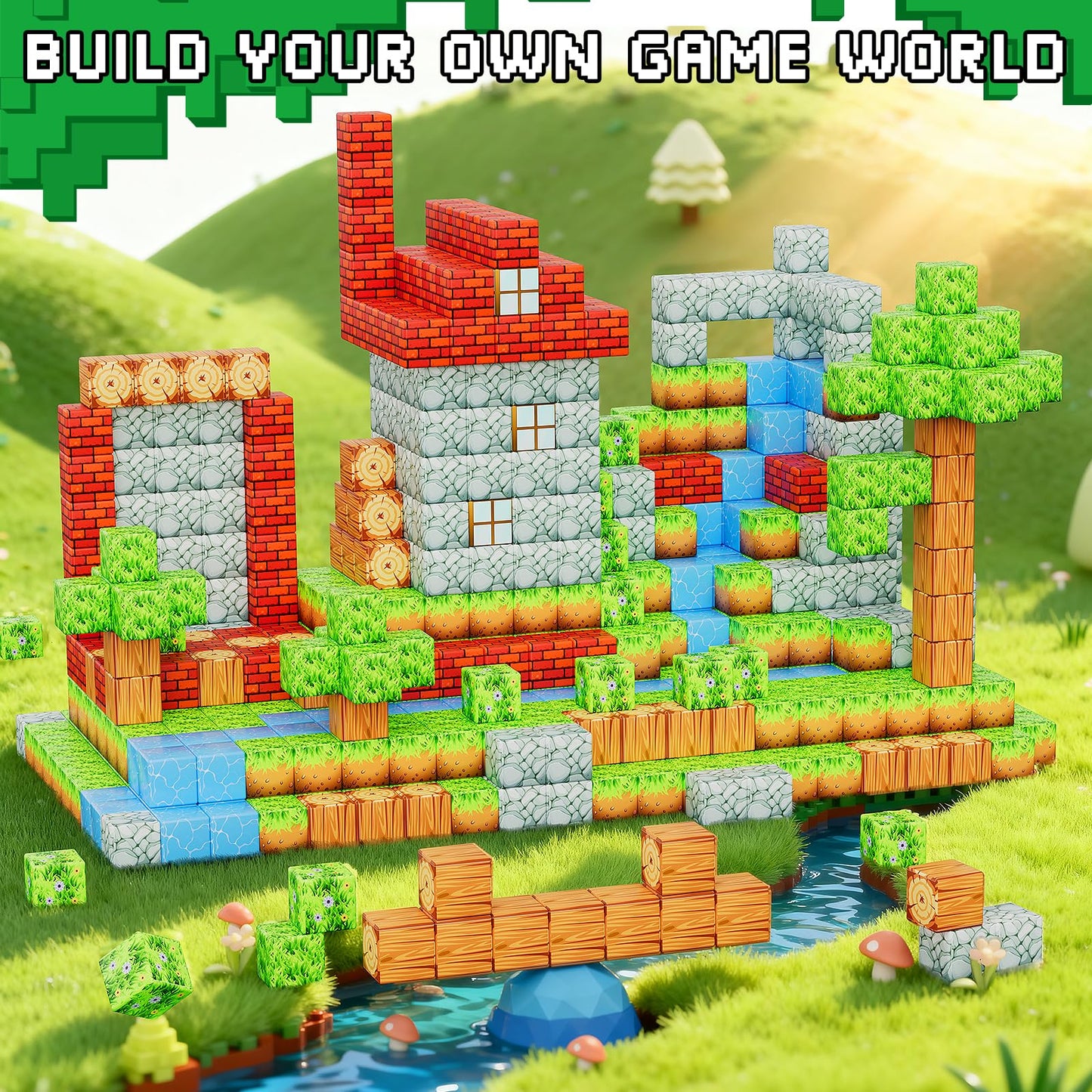 Magnetic Blocks 103PCS 1 inch Magnetic Building Blocks, Magnet Tiles Stacking Cubes Toy for Kids Build Forest World Set, STEM Game Toys for Boys Girls Age 3 4 5 6 7 8 Year Old Christmas Birthday Gifts