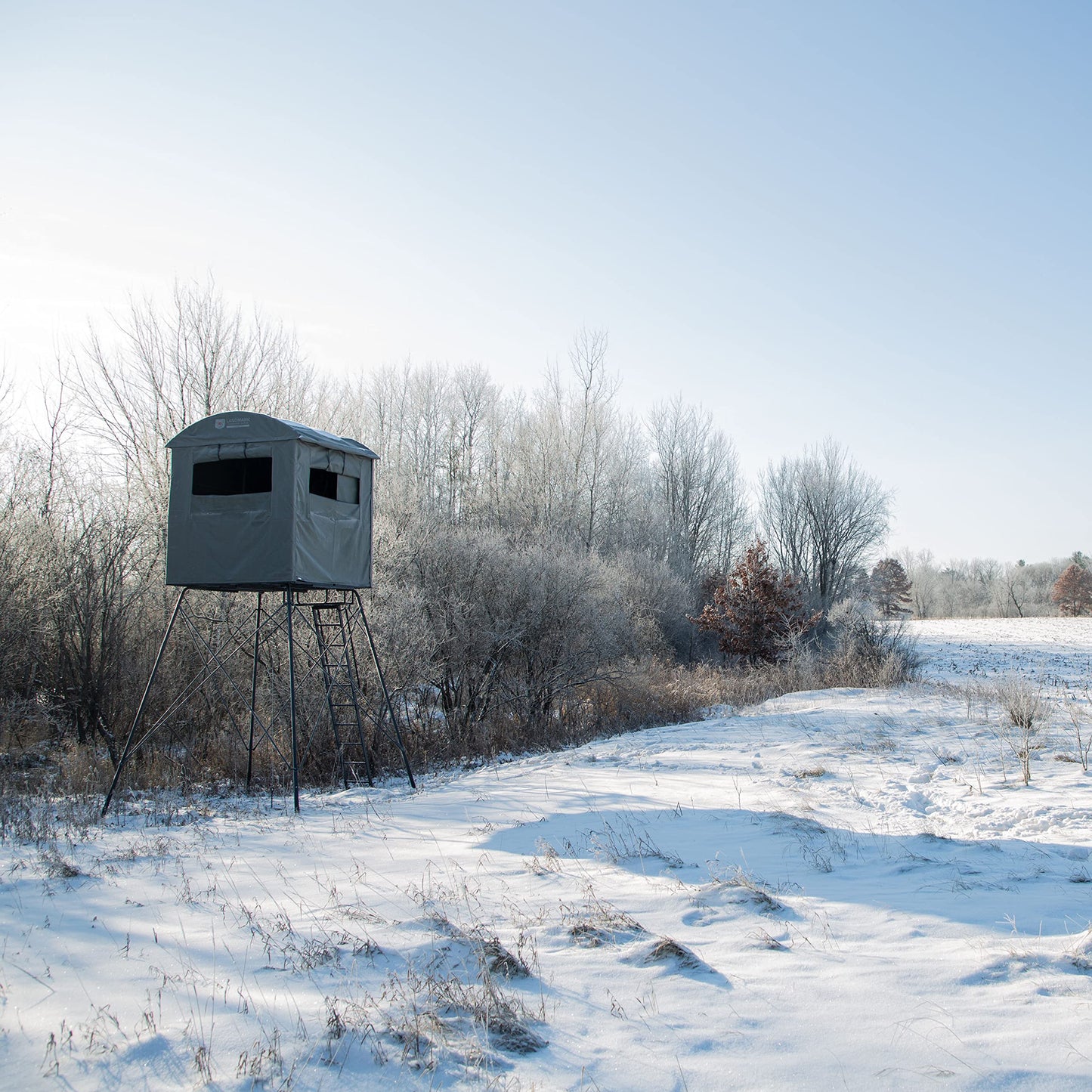 Rivers Edge LM603 Landmark 600 Permanent Blind, 7' Height, 6' x 6' Interior Space, Adjustable Shooting Windows, Hinged Door, Constructed from Marine-Grade Reinforced Synthetic Tarpaulin