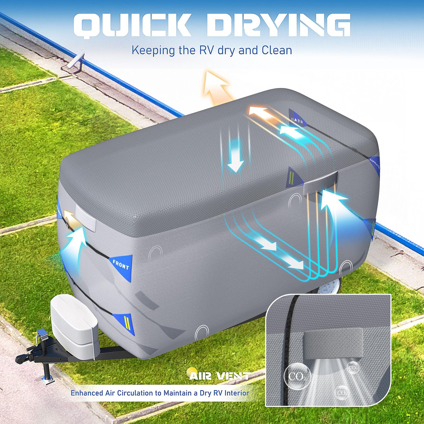 Fiberglass Travel Trailer Cover Fits 13' - 16' Trailers, Anti-Tear 7 Layer Top Camper RV Cover, Superior RV Covers with Windproof Strap, Adhesive Repair Patches