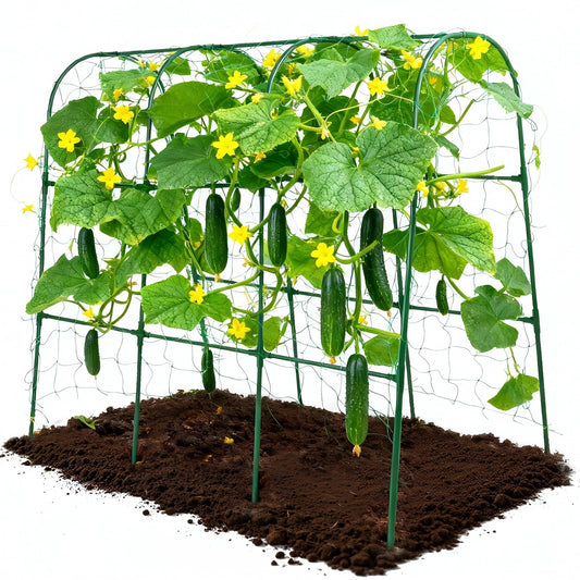 47''X47''Cucumber Trellis, Garden Trellis U-Shape Plant Support for Climbing Plants Metel Arch with Netting for Raised Garden Bed Outdoor Cucumbers, Tomatoes, Vine Climbing Plant