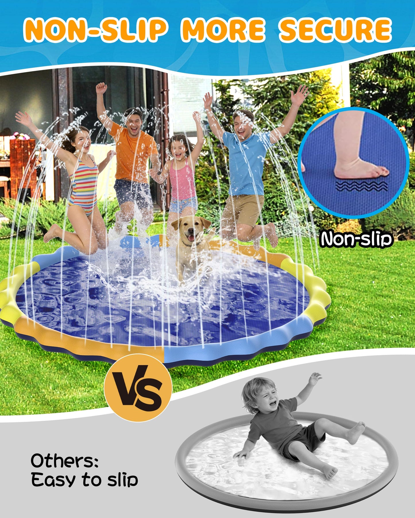 Instraella Splash Pad for Kids and Dogs, 124in Non-Slip Sprinkler Mat 0.5mm Thickened Durable and Foldable Large Pool Summer Fun Outdoor Toys for Dogs and Toddlers Age