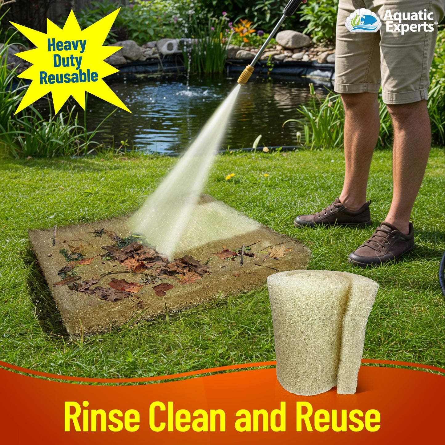 Aquatic Experts Cream COARSE Pond Filter Pad - 2 inch Thick - Bulk Roll Water Garden Filter Pond Media - Made in USA, (18 inch by 36 inch)