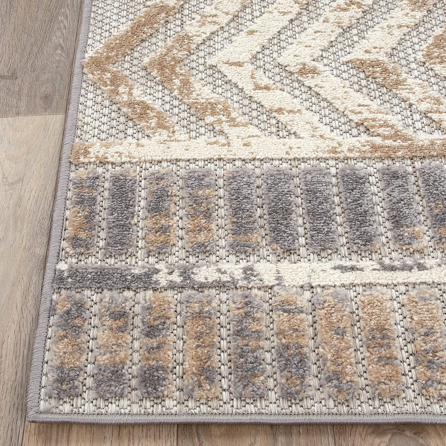 Rugshop Distressed Geometric Indoor/Outdoor Beige Area Rug Modern Tribal Stripe, Durable Stain Resistant Perfect for Patio, Backyard, Deck and Outdoor Lounge 10' x 14'