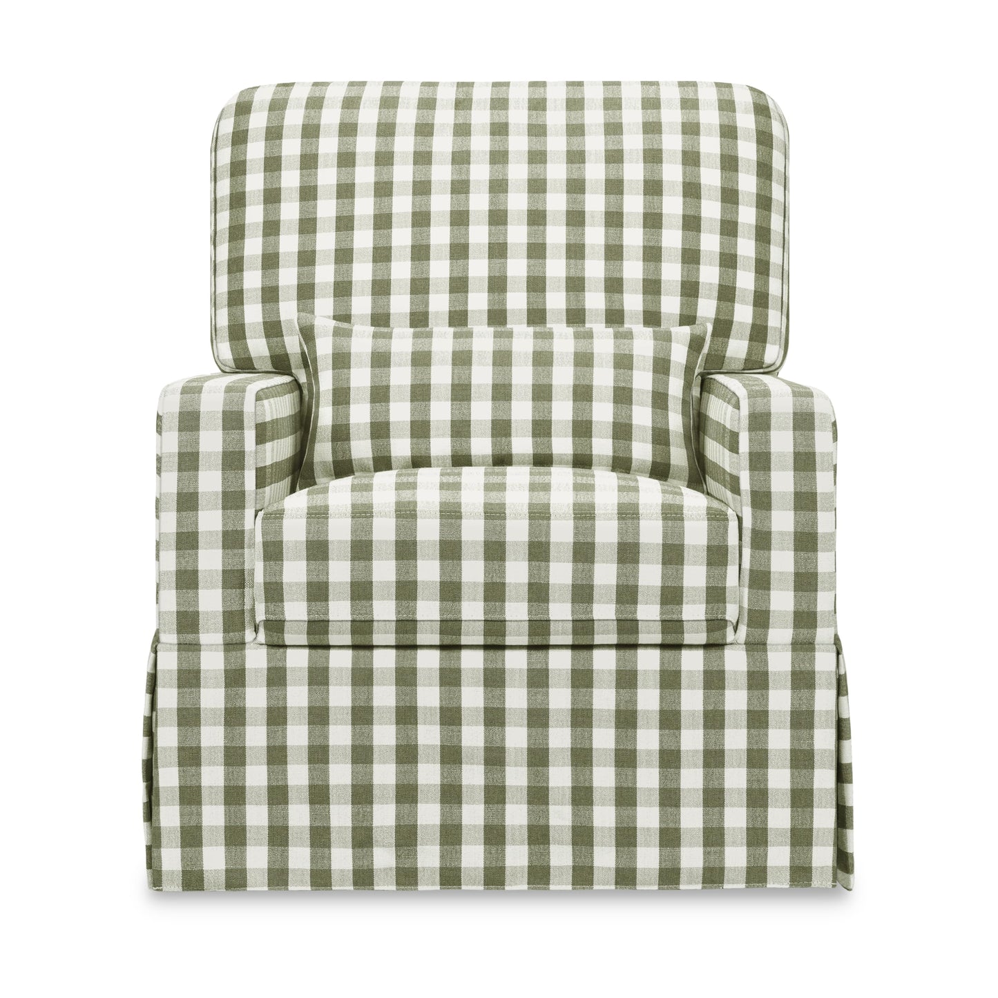 Namesake Crawford Pillowback Comfort Swivel Glider in Green Gingham, Water Repellent & Stain Resistant, Greenguard Gold & CertiPUR-US Certified