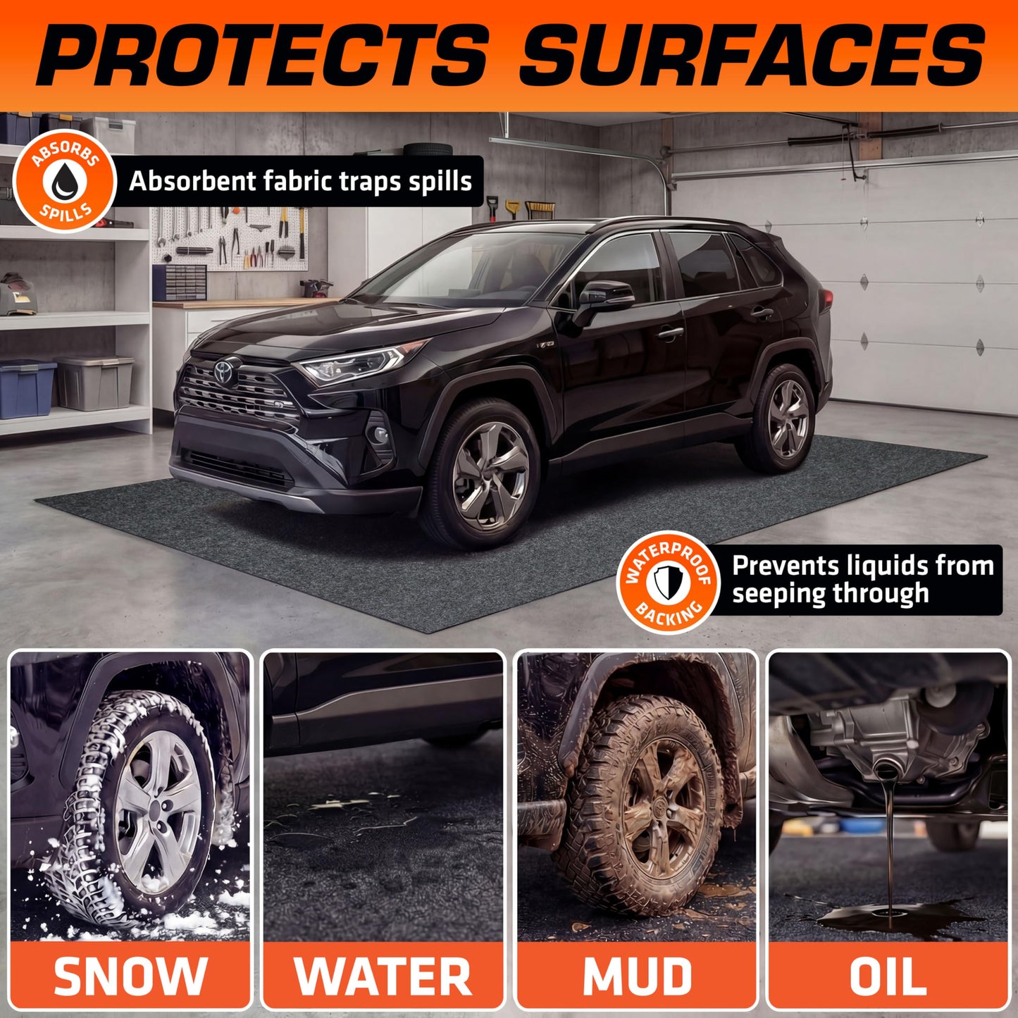Armor All Garage Floor Mat (17' x 7'4"), Waterproof Garage Flooring, Absorbent, Premium Oil Spill Resistant Garage Pad, Durable, Protects Surfaces (Includes Double Sided Tape) (USA Made)