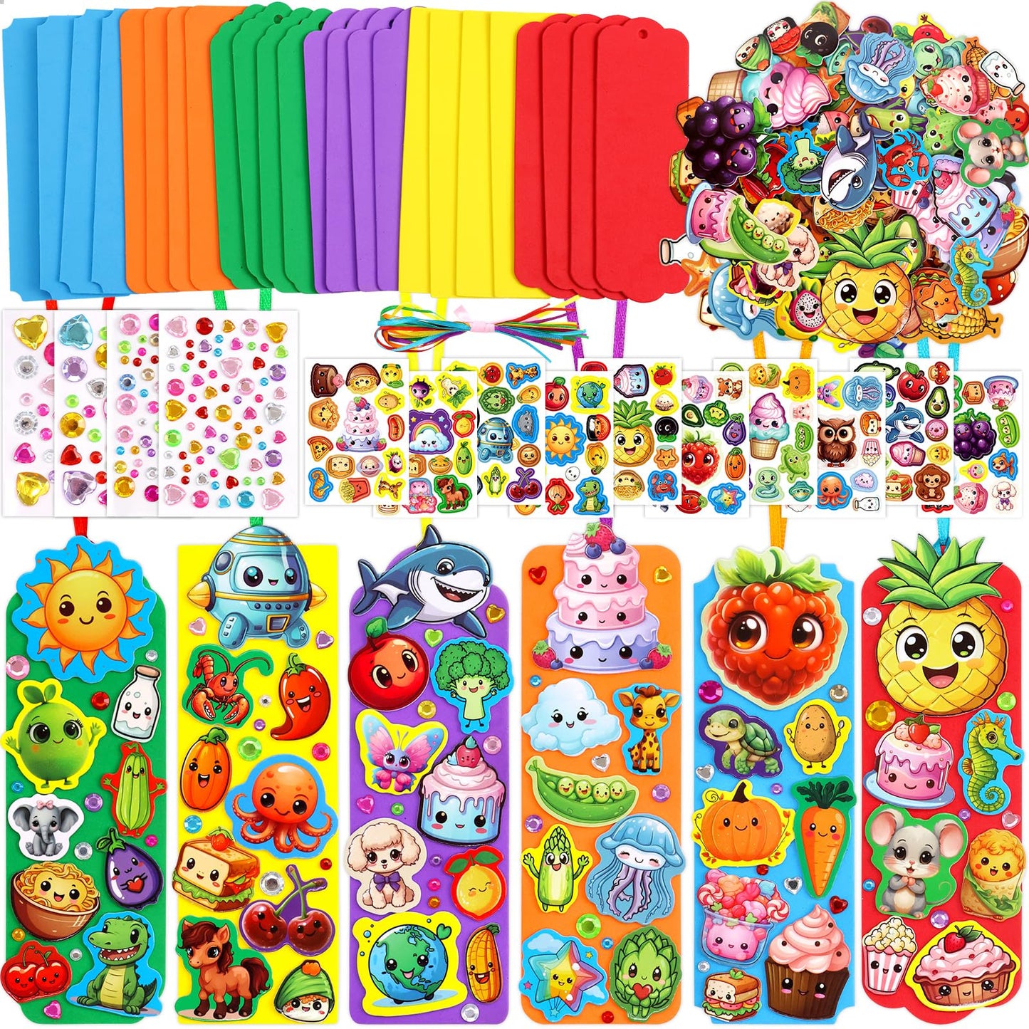 Treasure Cove Bookmark Craft Kits Kids DIY Bookmark Kit Foam Bookmarks Crafts Art Sets Fruits Sweet Treats Sun Ornaments Stickers for Kids Classroom Activities Rewards Party Favor 24 Pcs