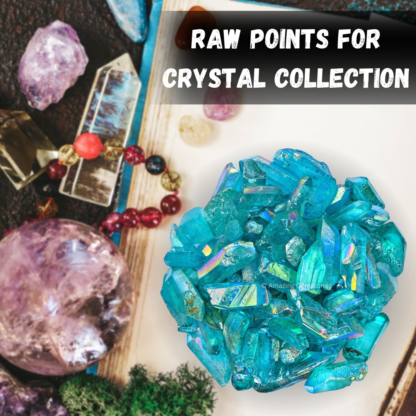 Amazing Gemstone Aqua Aura Quartz Raw Crystals Point and Healing Stones, Natural Rocks for Meditation and DIY Raw Stones and Crystals (1 lb)