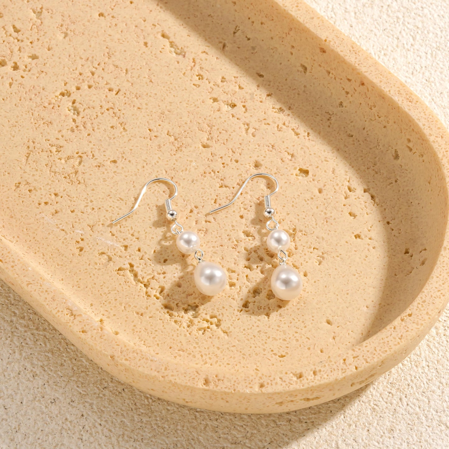 Freekiss Silver Pearl Drop Earrings for Women: Trendy Dangle Earrings Dainty Hypoallergenic 925 Sterling Silver Plated Wedding Earrings Long Double Pearl Earring Set Womens Silver Jewelry