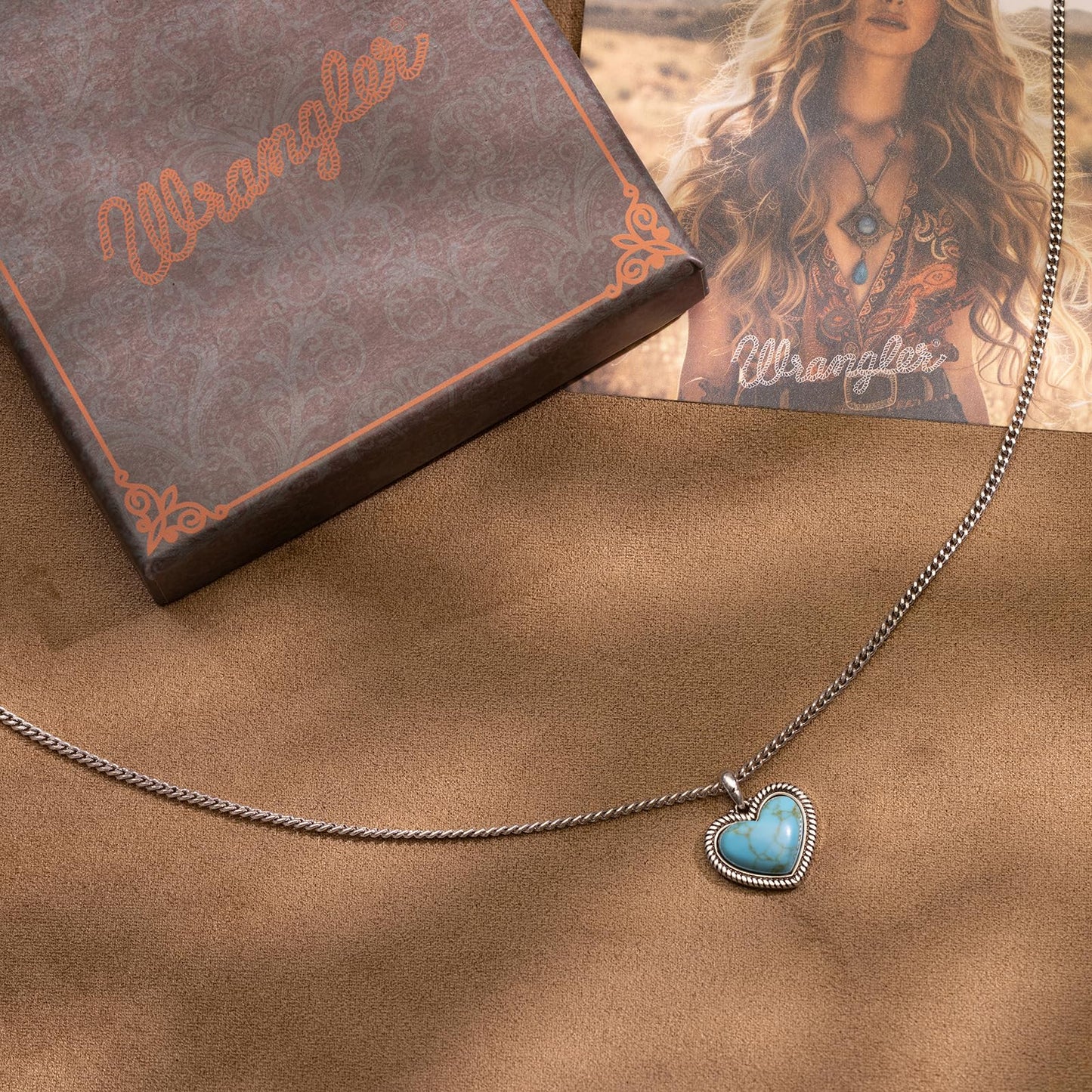 Montana West Wrangler Heart Turquoise Pendant Necklace for Women Western Gold Plated Cowgirl Cowboy Classic Trendy Jewelry AR-WNS-HT-1118STQ