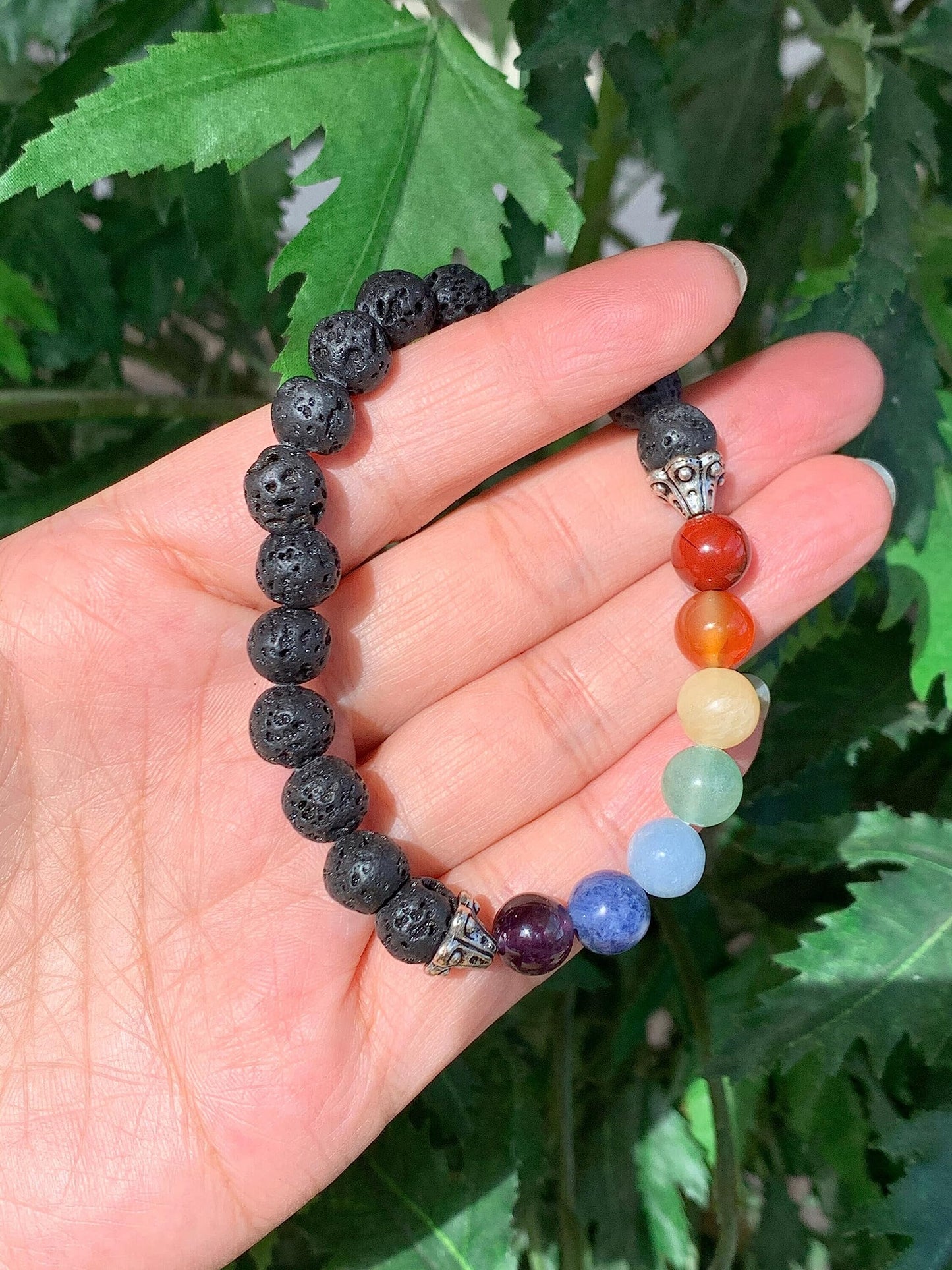 GAF TREASURES 7 chakra with Lava Crystal Bead Bracelet 8mm, Genuine 7 chakra with Lava Stretch Gemstone Bracelet, Healing Crystal Bracelet, Gift for Men & Women (1)