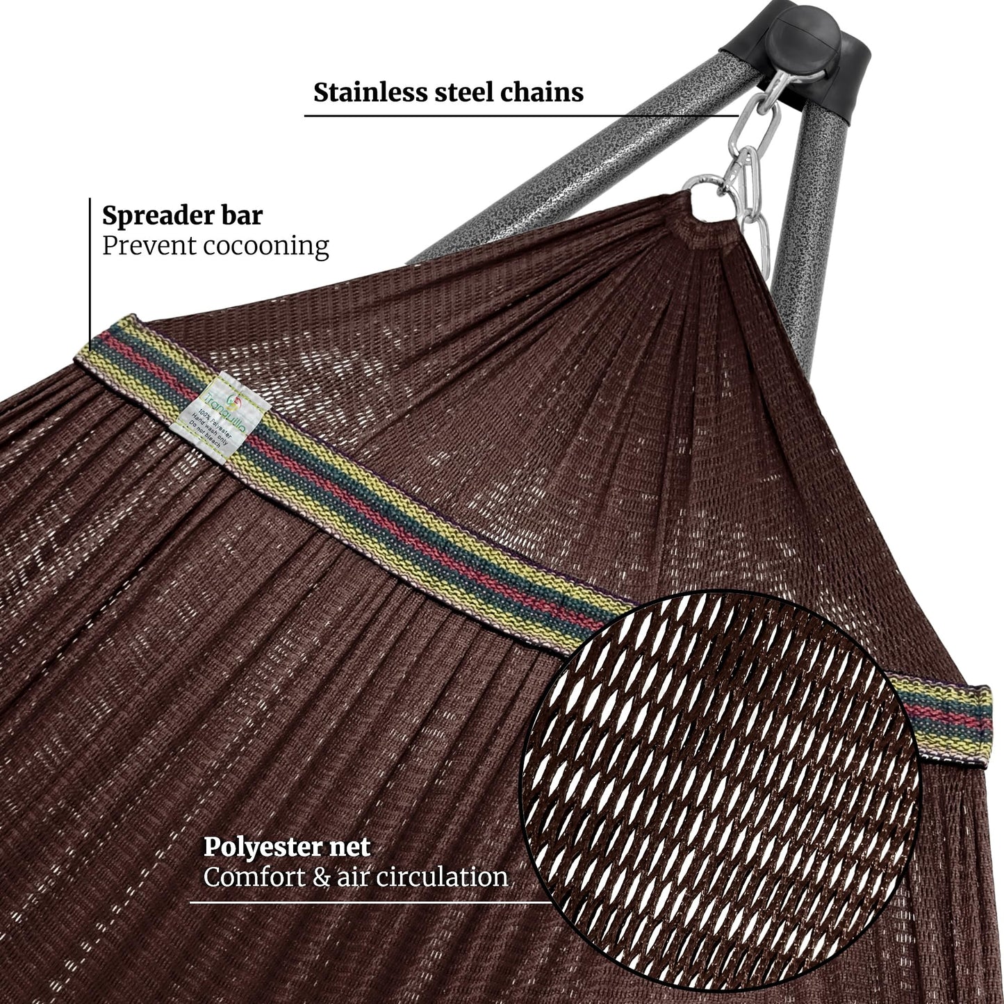 Tranquillo Combo x2 Hammocks with Stand for Outside & Tree Straps, Heavy Duty Hammock with Stand 600lbs for Indoor Outdoor Patio Backyard, x2 Hammocks for 2 Person (Combo - Brown, Medium)