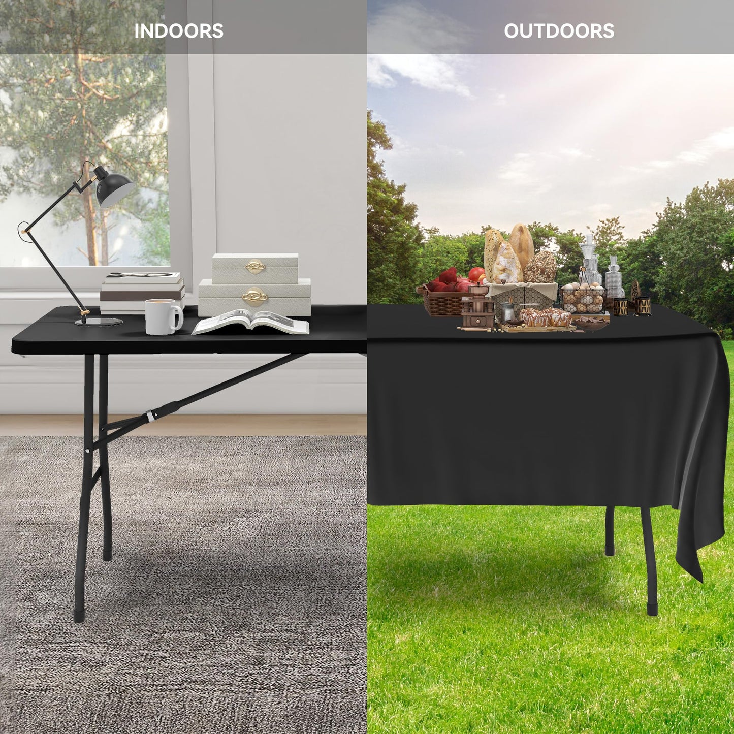 YITAHOME 8FT Folding Tables, Heavy Duty Folding Table with Carrying Handle, Plastic Fold up Table for Outdoor Camping Picnic Parties/Indoor Events, Black