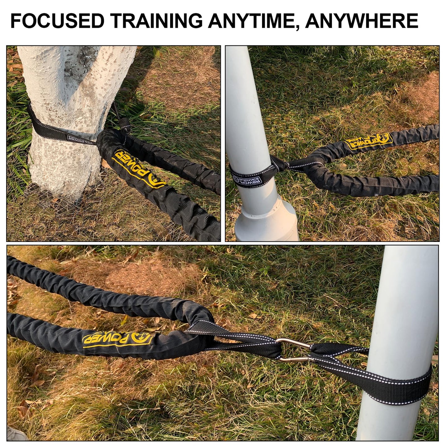 POWER GUIDANCE Battle Rope, 1.5" Width Poly Dacron 30/40/50ft Length Exercise equipment for home gym & outdoor workout, Battle Rope Anchor Included (1.5'' * 50FT Length)
