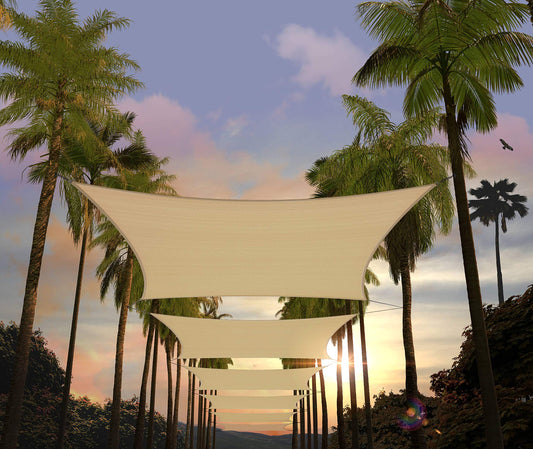 Amgo 16' x 16' Beige Rectangle Square Sun Shade Sail Canopy Awning Fabric Mesh AGSLR, 95% UV Blockage, Water & Air Permeable, 200GSM Heavy Duty Commercial and Residential (We Make Custom Sizes)