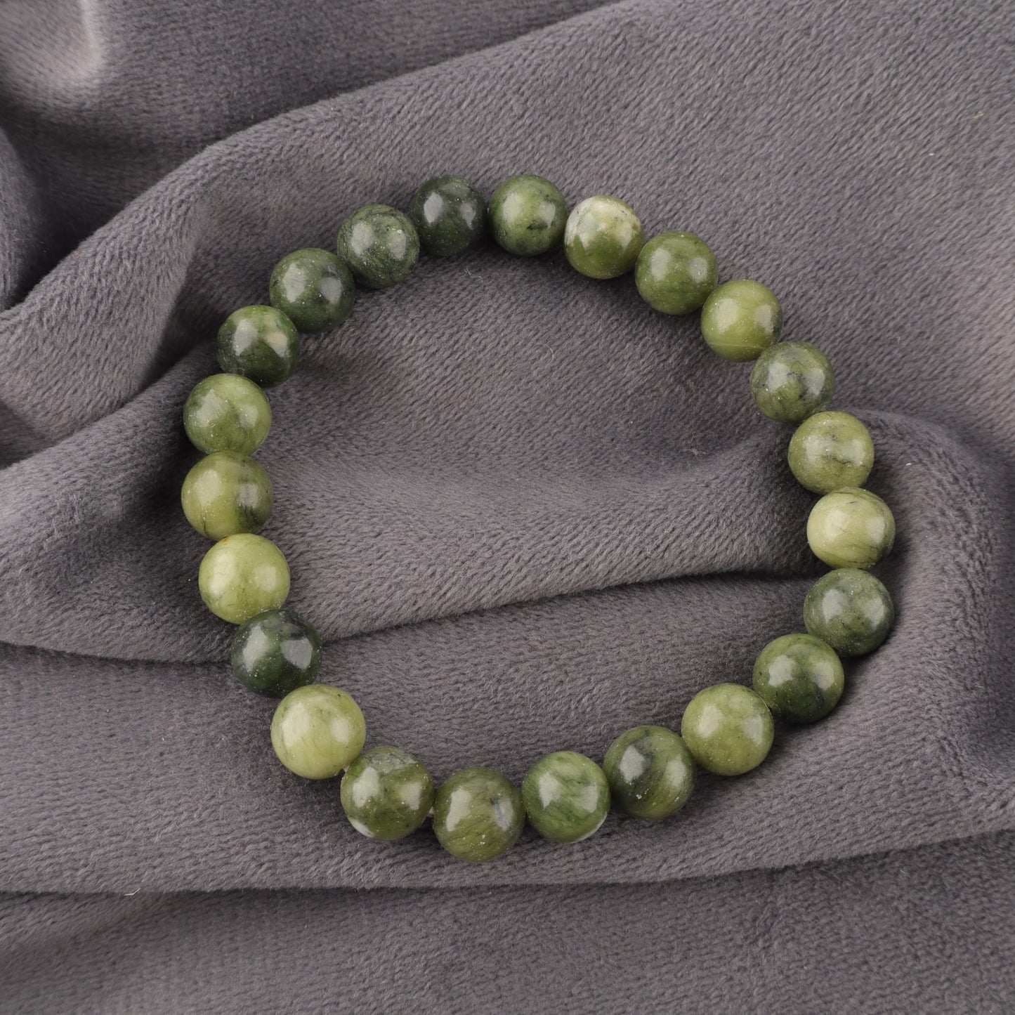 Anagha Jewels Natural Nephrite Jade Crystal Beaded Bracelet For Men Women, Handmade 8mm Round Nephrite Jade Beads Stretchable Bracelet 7.5", Green Stone Bracelet, Chakra Reiki Healing Bracelet