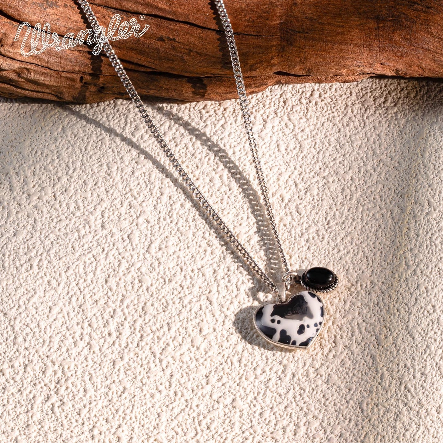 Montana West x Wrangler Western Pendant Necklace for Women 14k Gold Silver Heart Statement Turquoise Cowgirl Vintage Trendy Fashion Jewelry WNS-1129S-BK