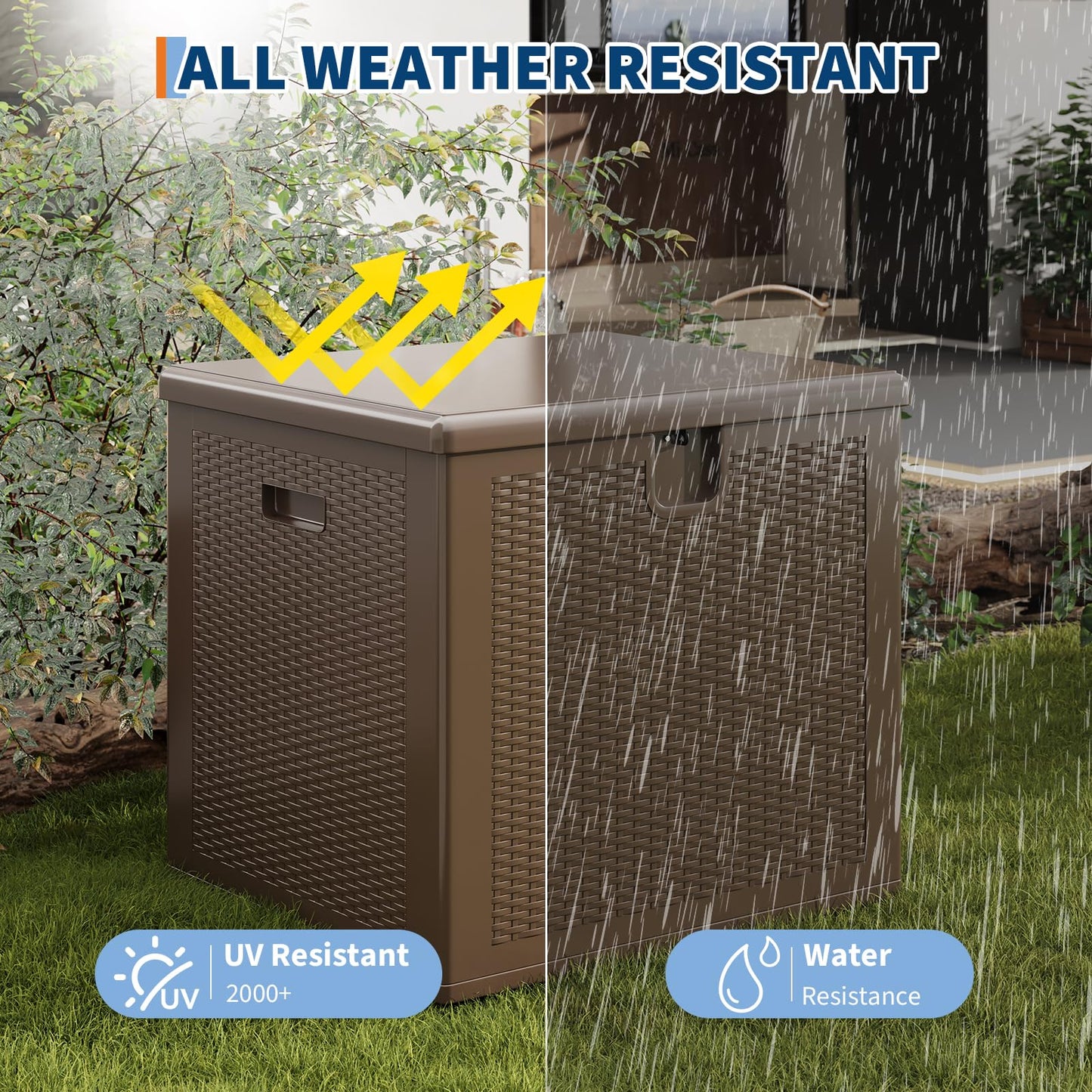 GarveeLife 80 Gallon Outdoor Storage Box, Large Resin Deck Box with Hydraulic Air Rod, Weatherproof & Lockable Outdoor Storage Bin for Patio Cushions, Garden Tools, Pool Supplies, Porch, Brown