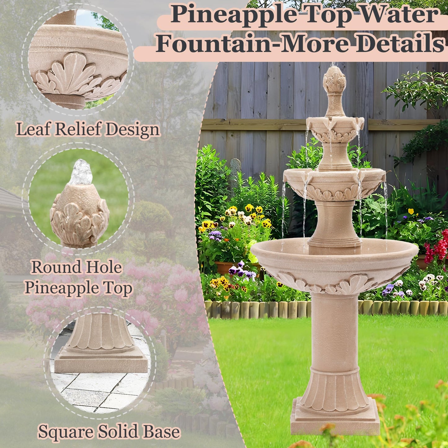 MAGIC UNION Outdoor Garden Water Fountains, 48.4''H Italian Style Fountains and Waterfalls Outside, 3-Tier Large Bubbler Cascading Indoor Floor Water Fountain Features with Pump for Home Yard Decor