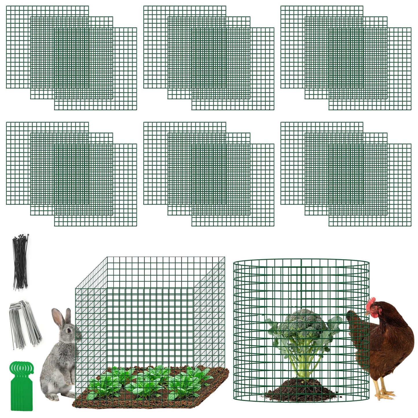 Plant Protectors from Animals - DIY Reusable Plant Cages for Outdoor Plants, Square Mesh Plant Covers Kits, 12"x12" Panels (6/18/30 Pcs) (6, Dark Green)