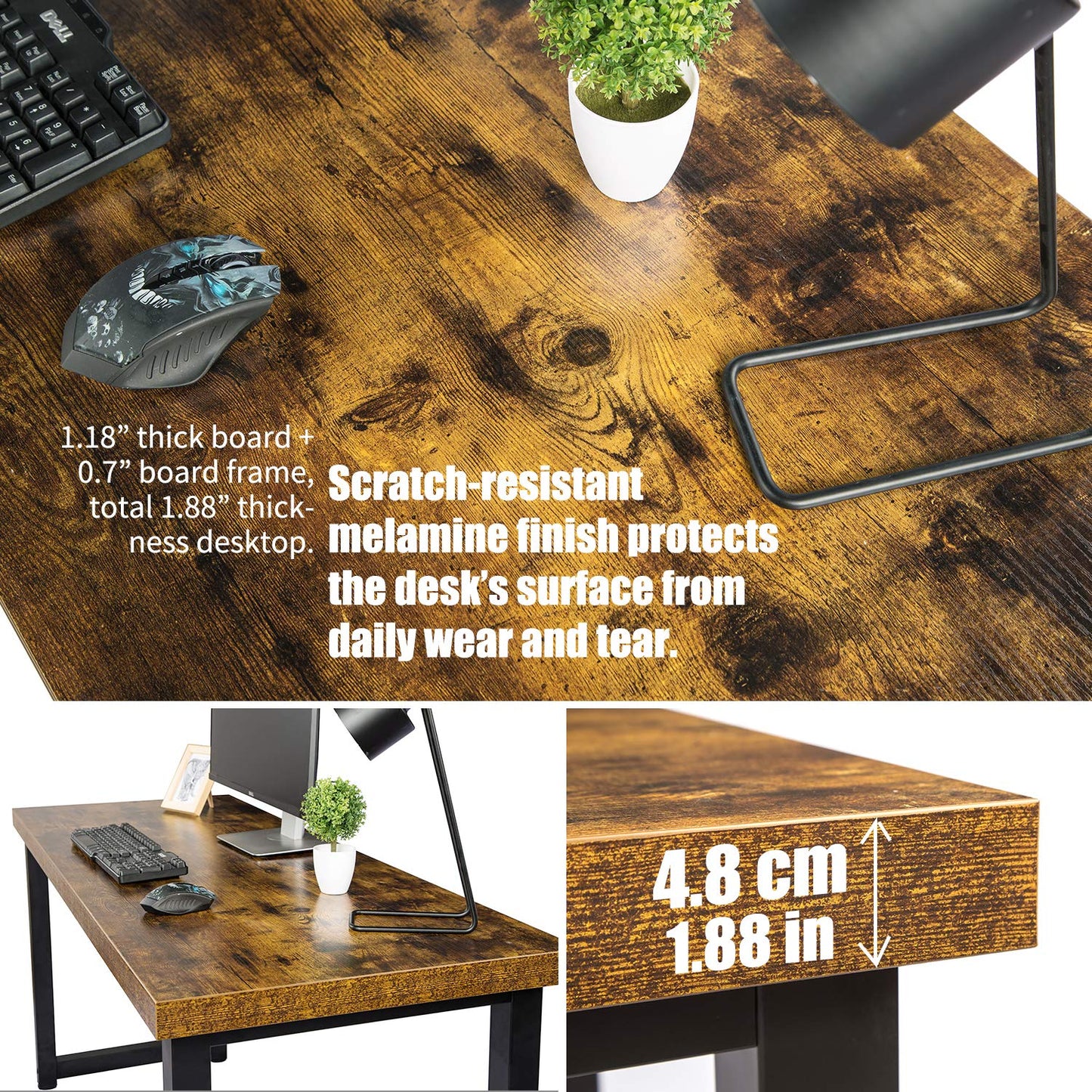 TOPSKY Computer Desk 59 inch Large Office Desk, Gaming Desk Writing Desk, Large Legroom, Metal Frame, 1.88" Thickness Desktop (Rustic Brown)