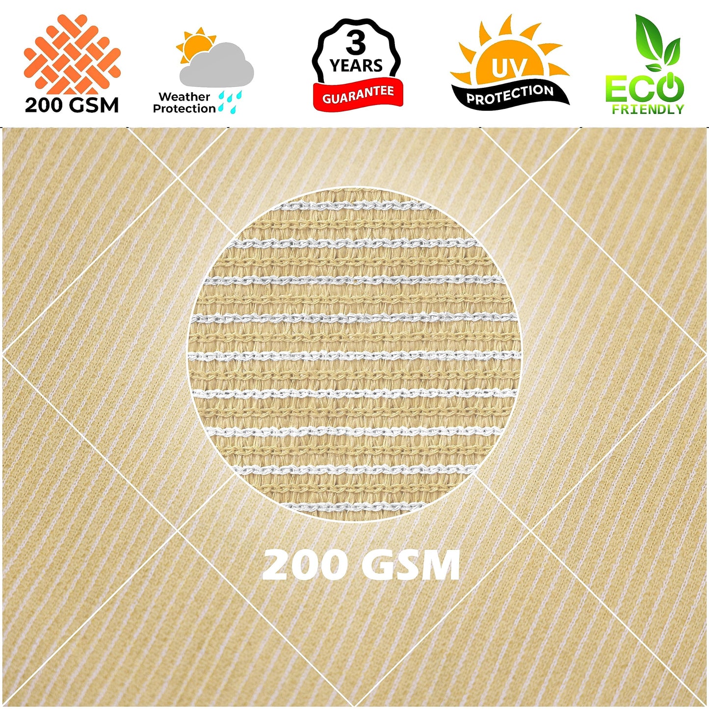Royal Shade 16' x 16' Beige Square Sun Shade Sail Canopy Outdoor Patio Fabric Screen Awning RTAPS16 - UPF50+ 95% UV Blockage, Heavy Duty, Water & Air Permeable (We Make Custom Size)