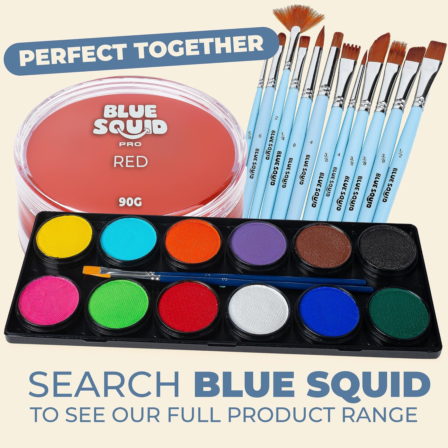 Blue Squid PRO Face Paint - Professional Water Based Single Cake Facepaint & Body Paints - SFX Makeup, Kids Adults Face Painting for Costume, Halloween, Cosplay - Classic Red 90g / 3oz