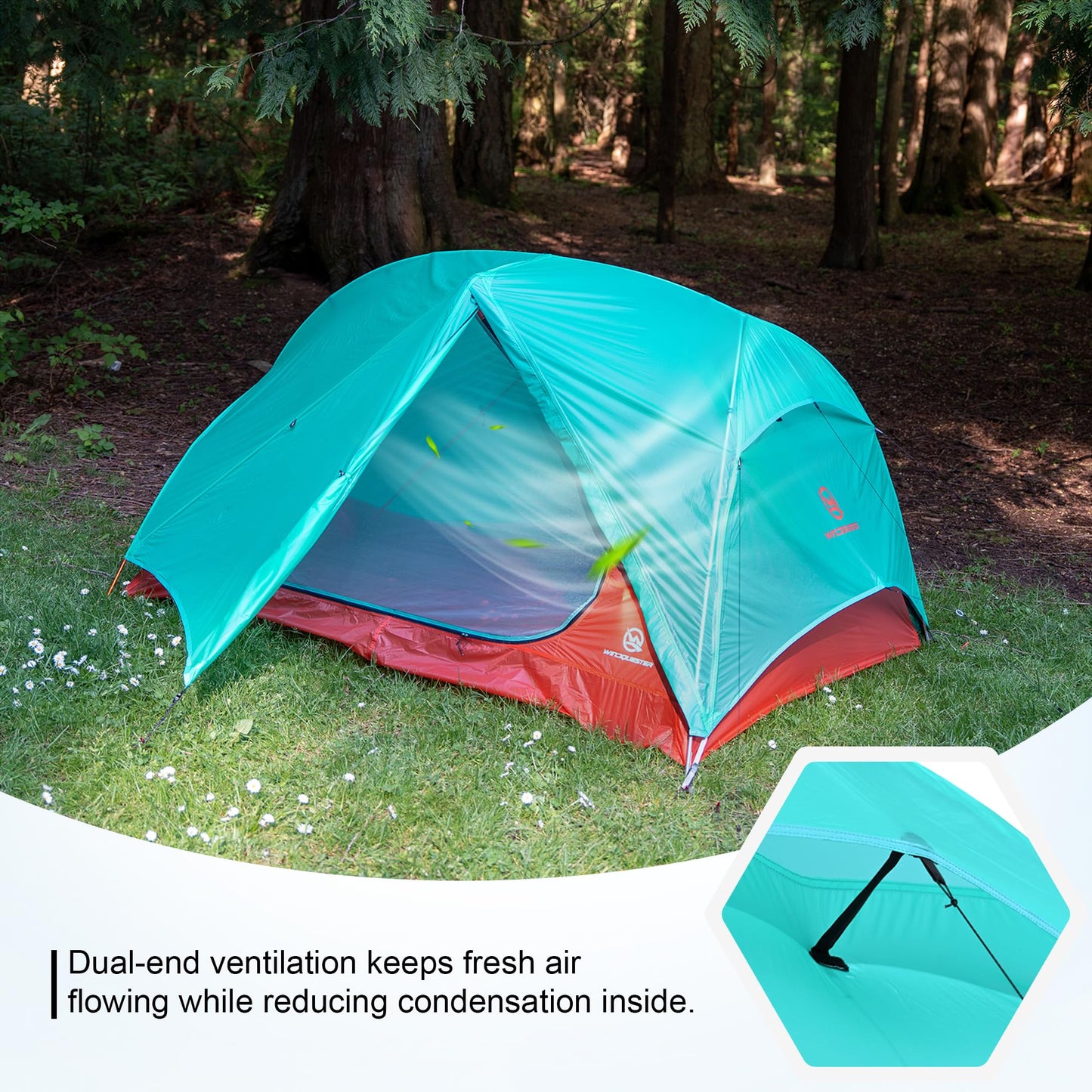 WindQuester Horizon Lite 2 Ultralight 2-Person Backpacking Tent – Freestanding, 3-Season, Waterproof Double-Door Design – Seafoam Blue