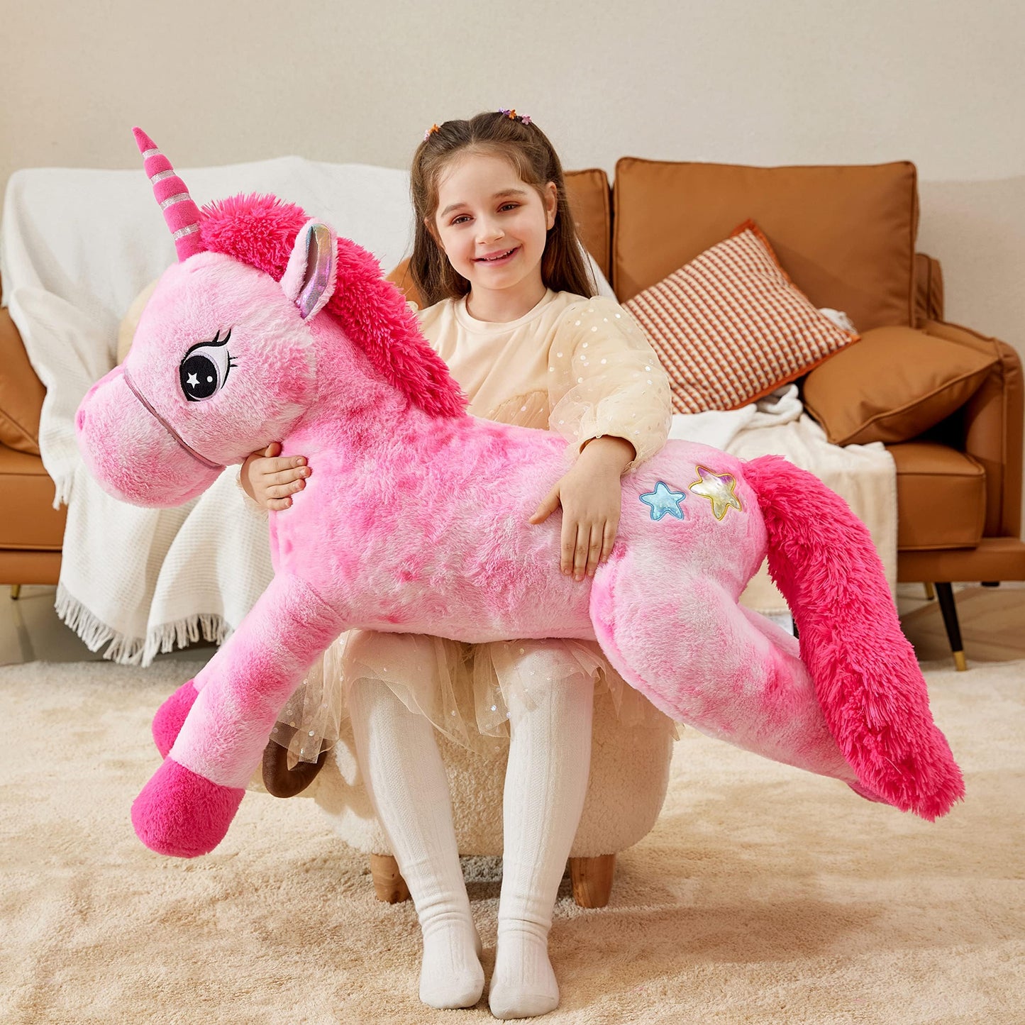 IKASA Giant Unicorn Stuffed Animal Plush Toys, Licorne Soft Toy Large Cute Huge Big Size Jumbo Kawaii Fluffy Plushy Fat Oversized Plushie,Gifts for Kids Girls (Pink, 43 inches)