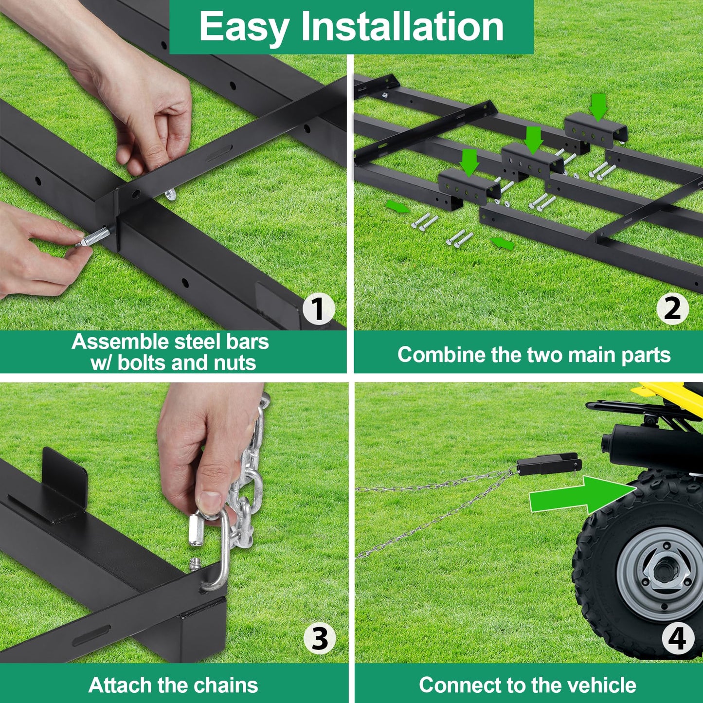 Toriexon 6 FT Drag Harrow Driveway Grader, Heavy Duty Power Rake w/ 5 FT Chain, Tow Behind Lawn Rake for ATV, UTV, Tractor, Mower, Land Leveler for Gravel, Sand, Soil, Hay