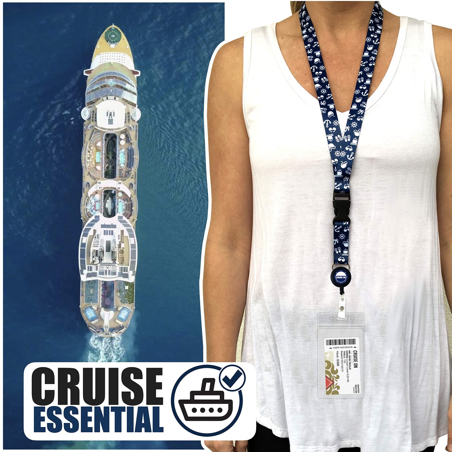 Cruise On Cruise Lanyard for Ship Cards – 2-Pack Retractable Badge & Waterproof Key Card Holder for Ship Cards – Cruise Essentials 2026-2027, Perfect for Travel & Vacation (White & Blue)