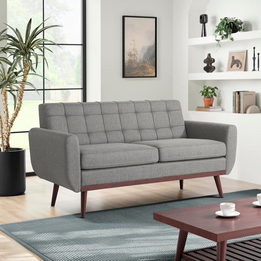 Serta® David 61.2" Modern Sofa, Tufted Back Cushion, Rounded Arms, Solid Wood Legs, Dream Coil® Comfort, Woven Polyester Fabric, Gray
