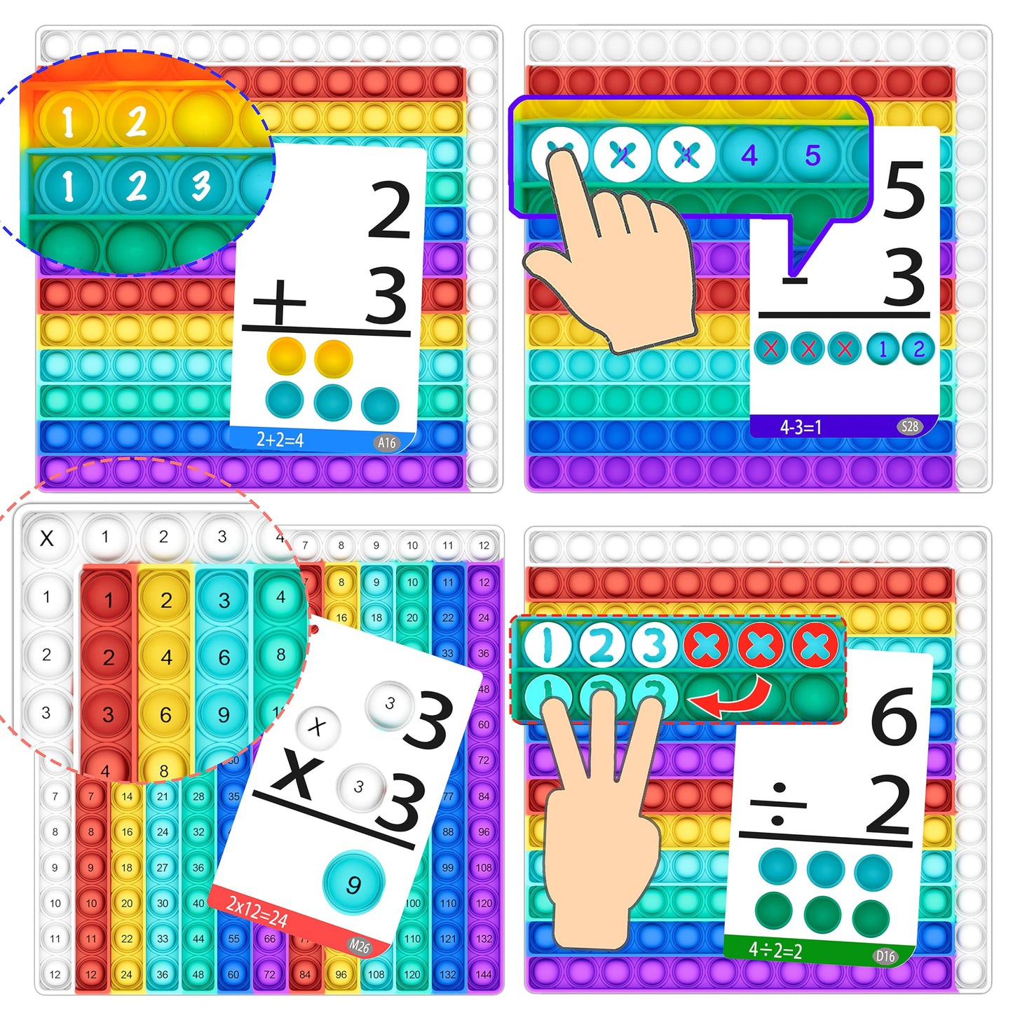 Math Games for Kids - Flash Cards for Kids - Pop it Practice with Addition, Subtraction, Multiplication & Division - Ideal for Math Learning and Skill Building.